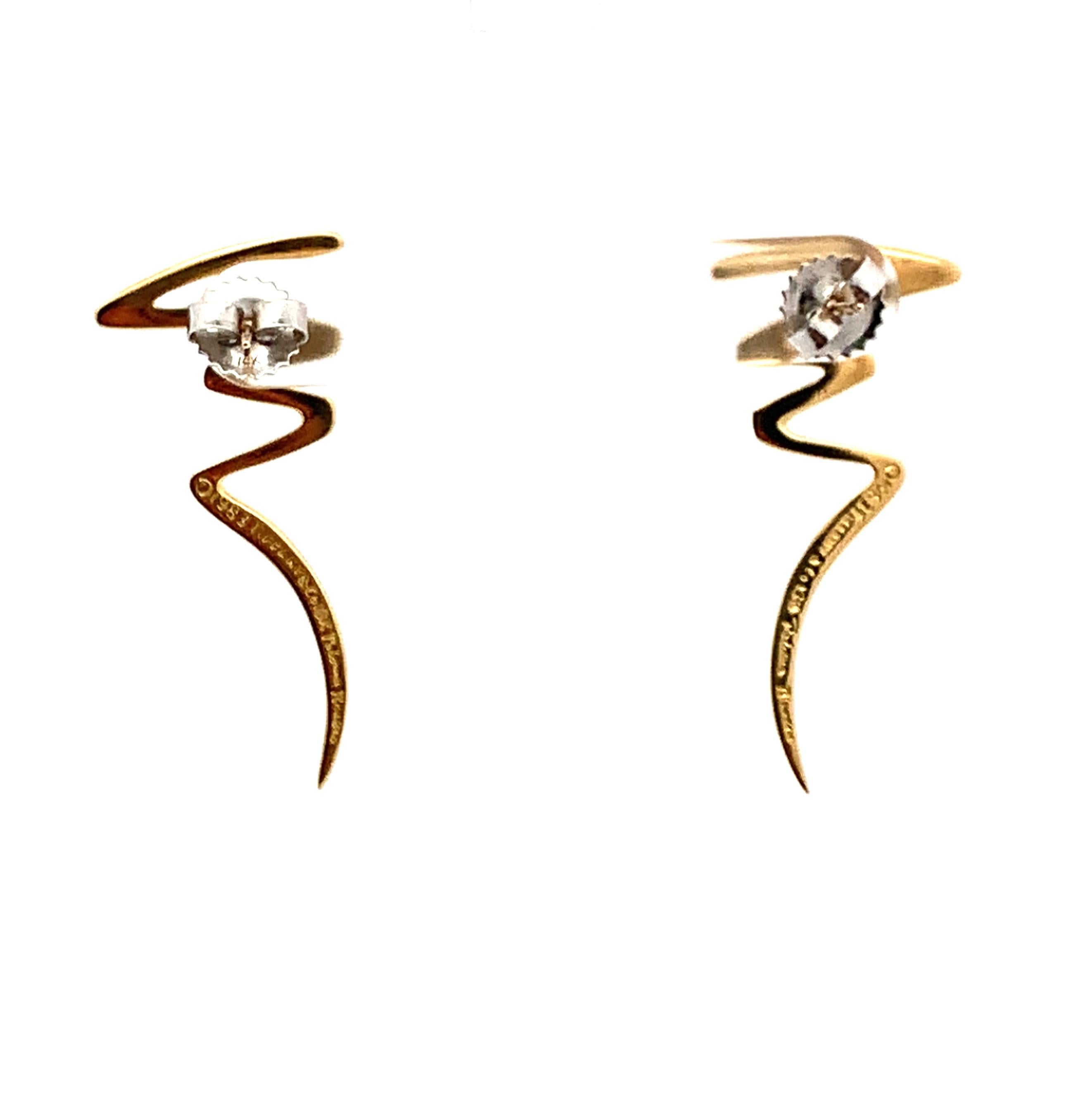 Tiffany & Co.1983 Paloma Picasso 18k Yellow Gold Scribble Zigzag Post Earrings