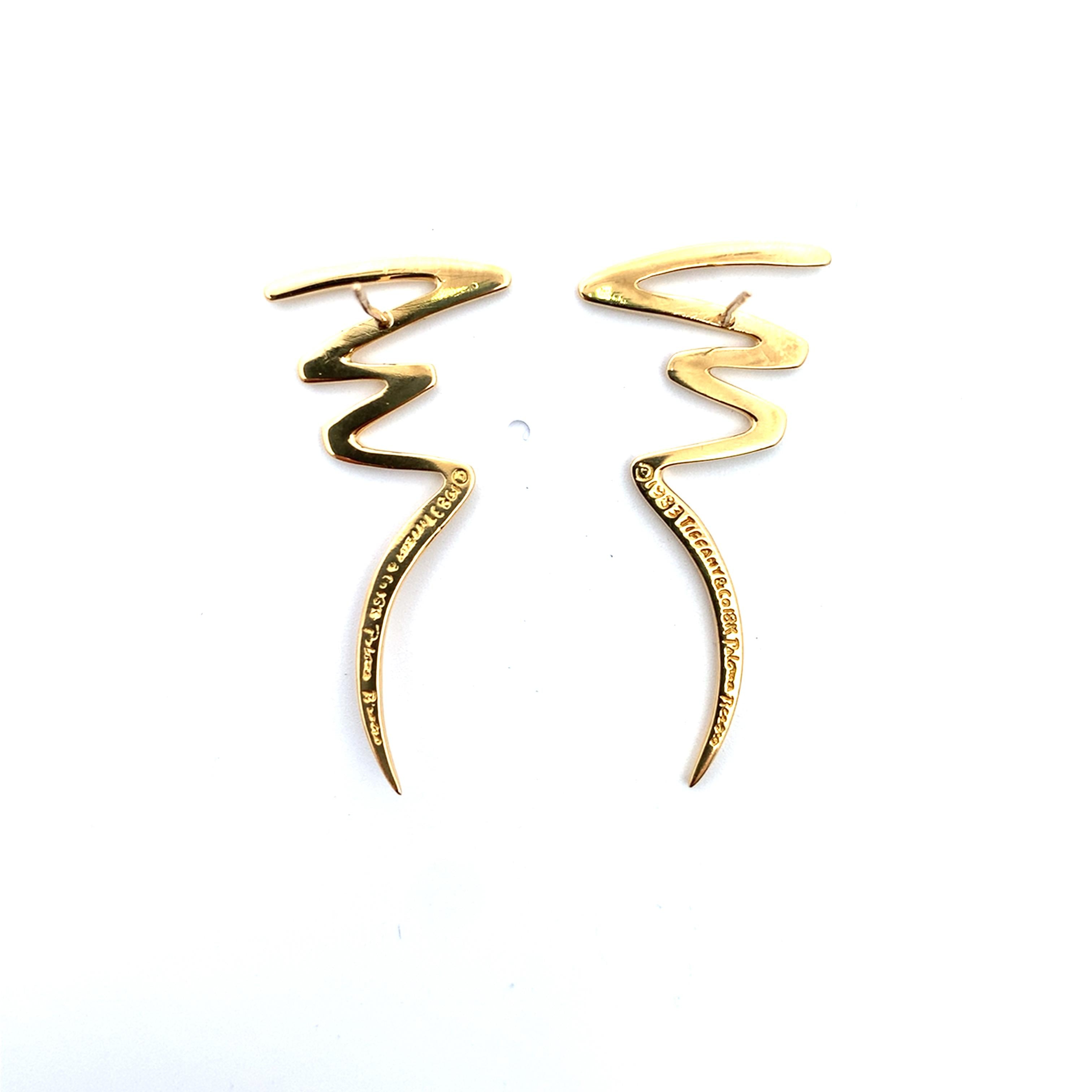 Tiffany & Co.1983 Paloma Picasso 18k Yellow Gold Scribble Zigzag Post Earrings