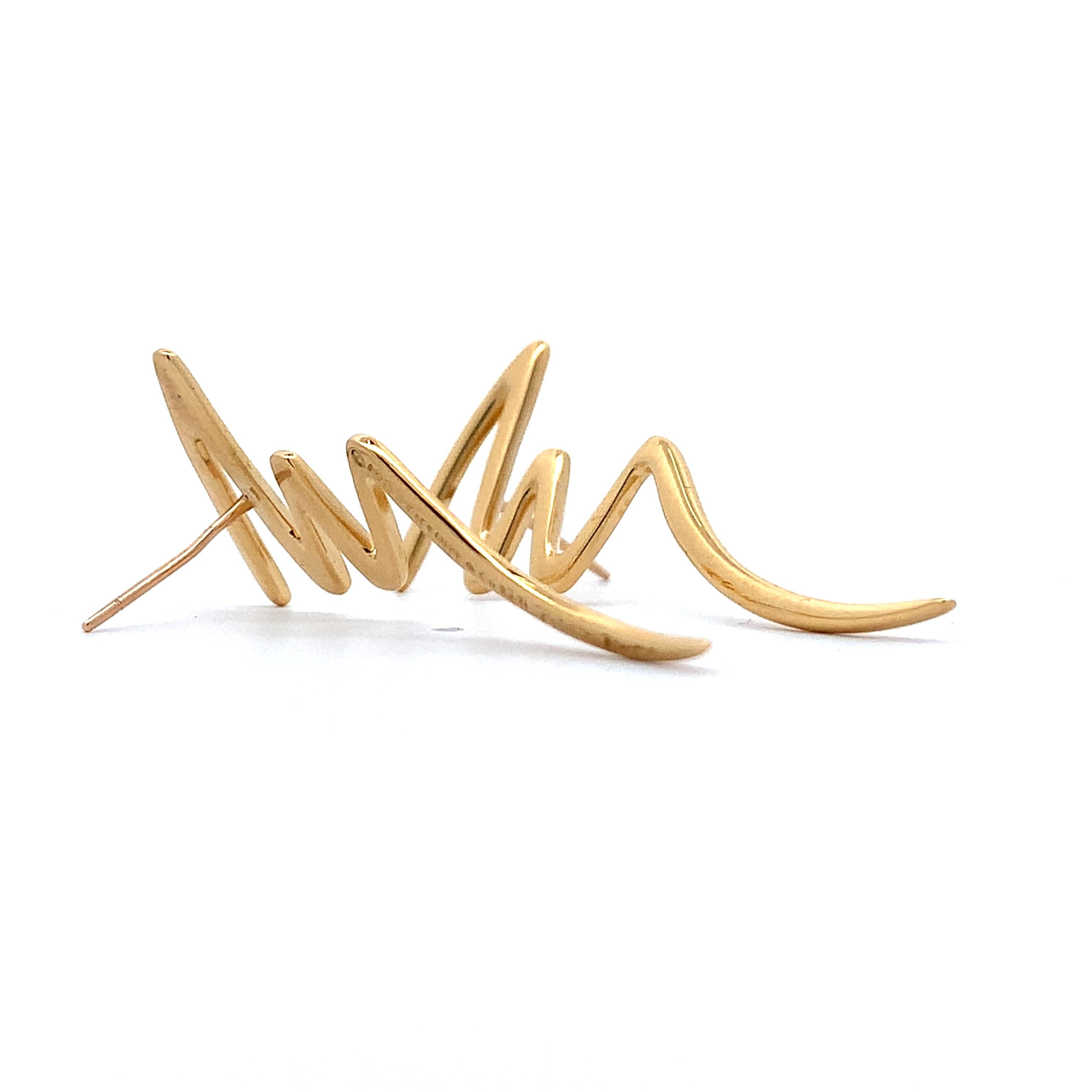 Tiffany & Co.1983 Paloma Picasso 18k Yellow Gold Scribble Zigzag Post Earrings