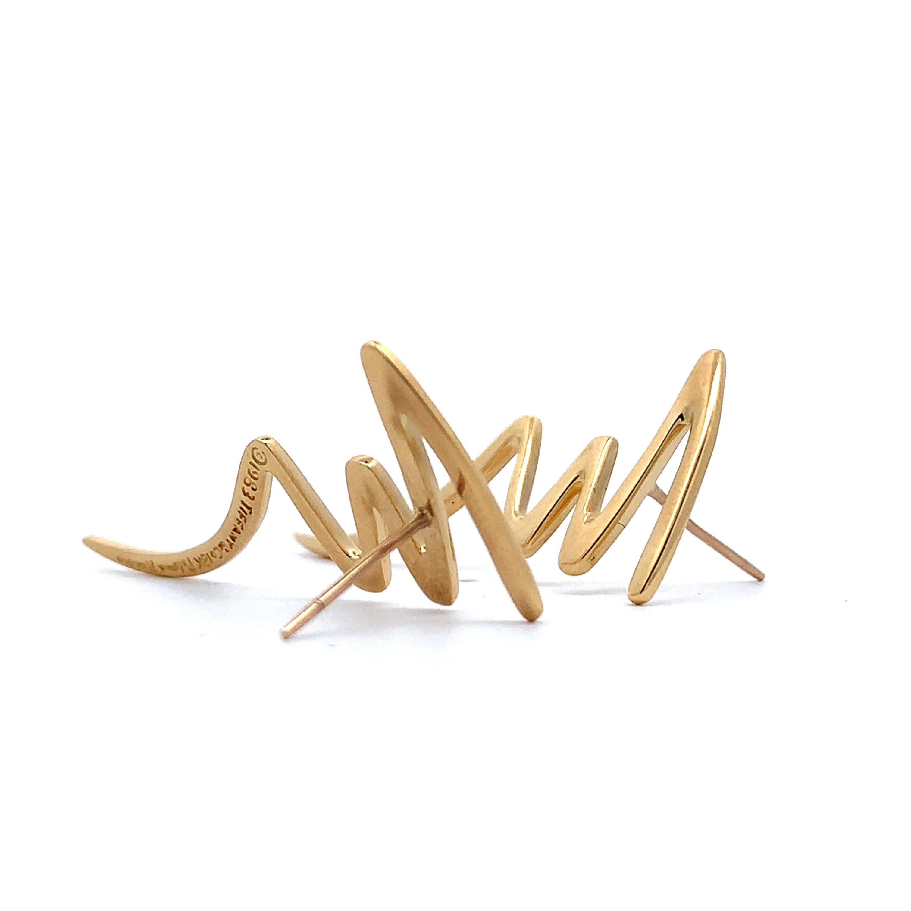 Tiffany & Co.1983 Paloma Picasso 18k Yellow Gold Scribble Zigzag Post Earrings