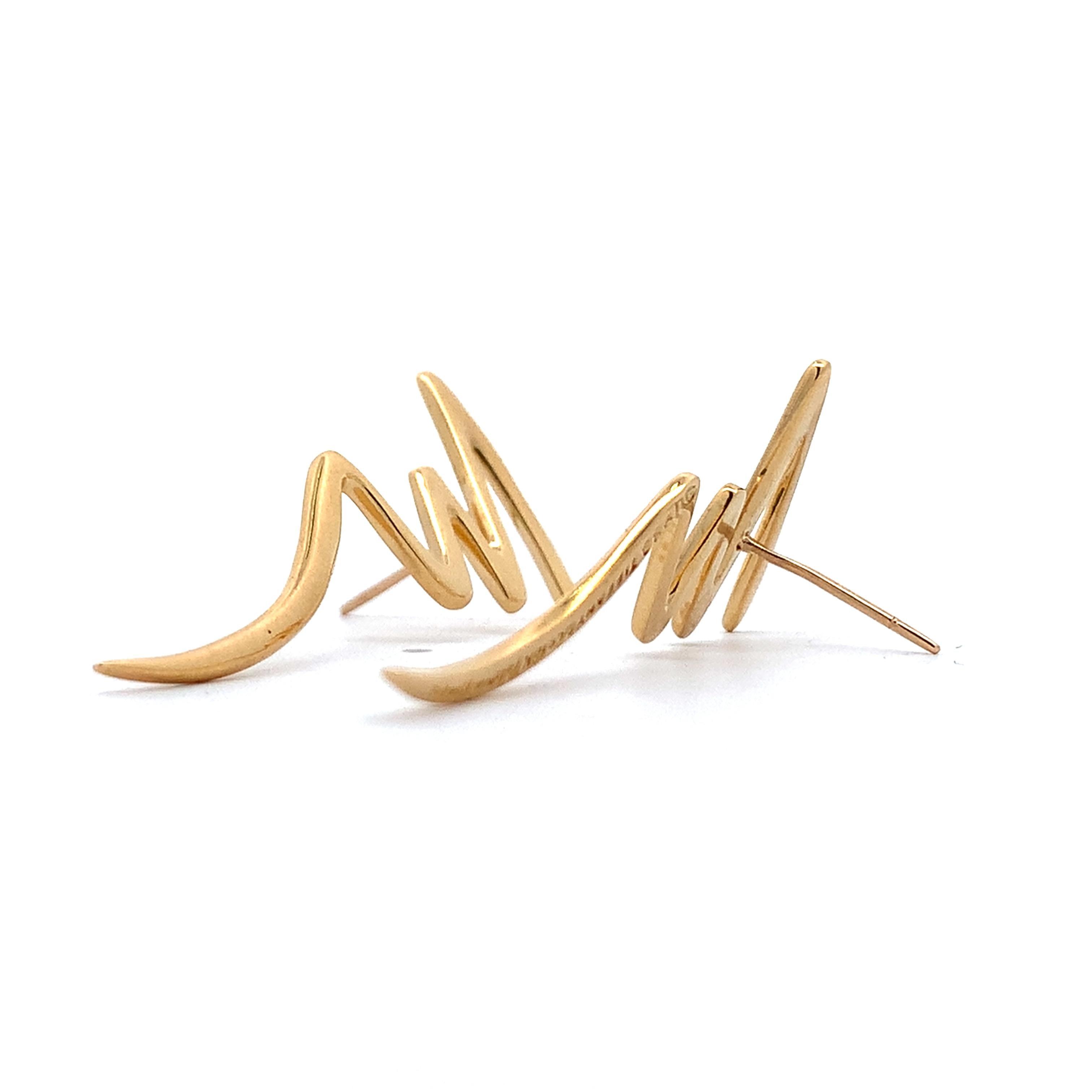 Tiffany & Co.1983 Paloma Picasso 18k Yellow Gold Scribble Zigzag Post Earrings