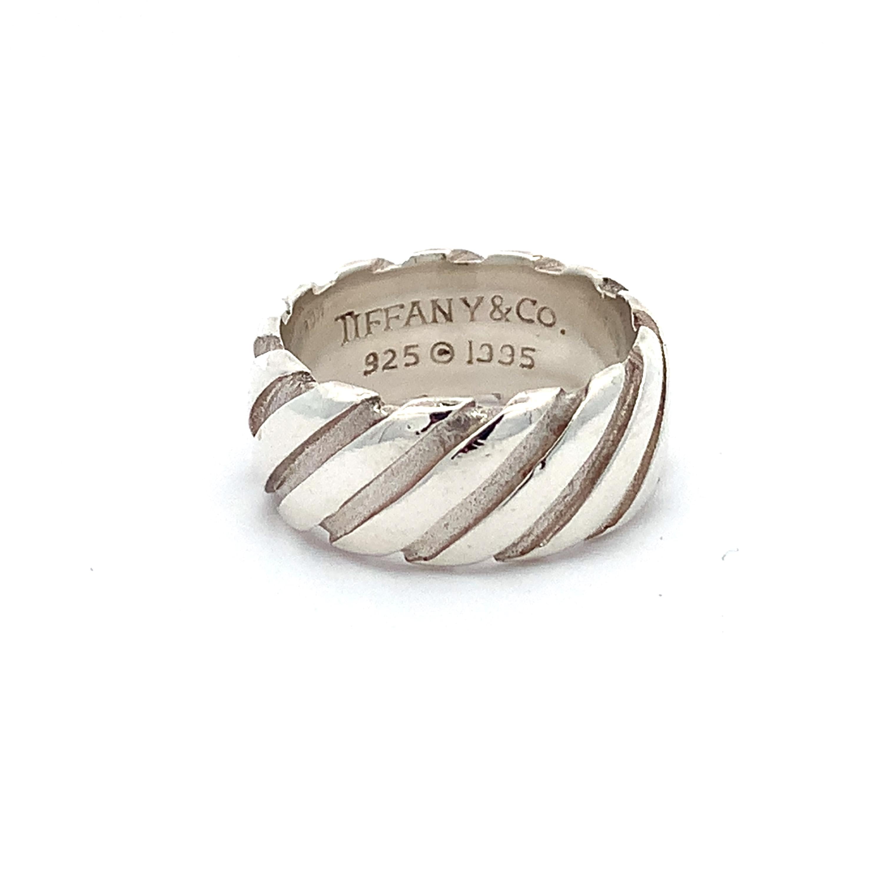 Tiffany & Co 1995 Sterling Silver Atlas Twist Diagonal Groove Wide Band Ring