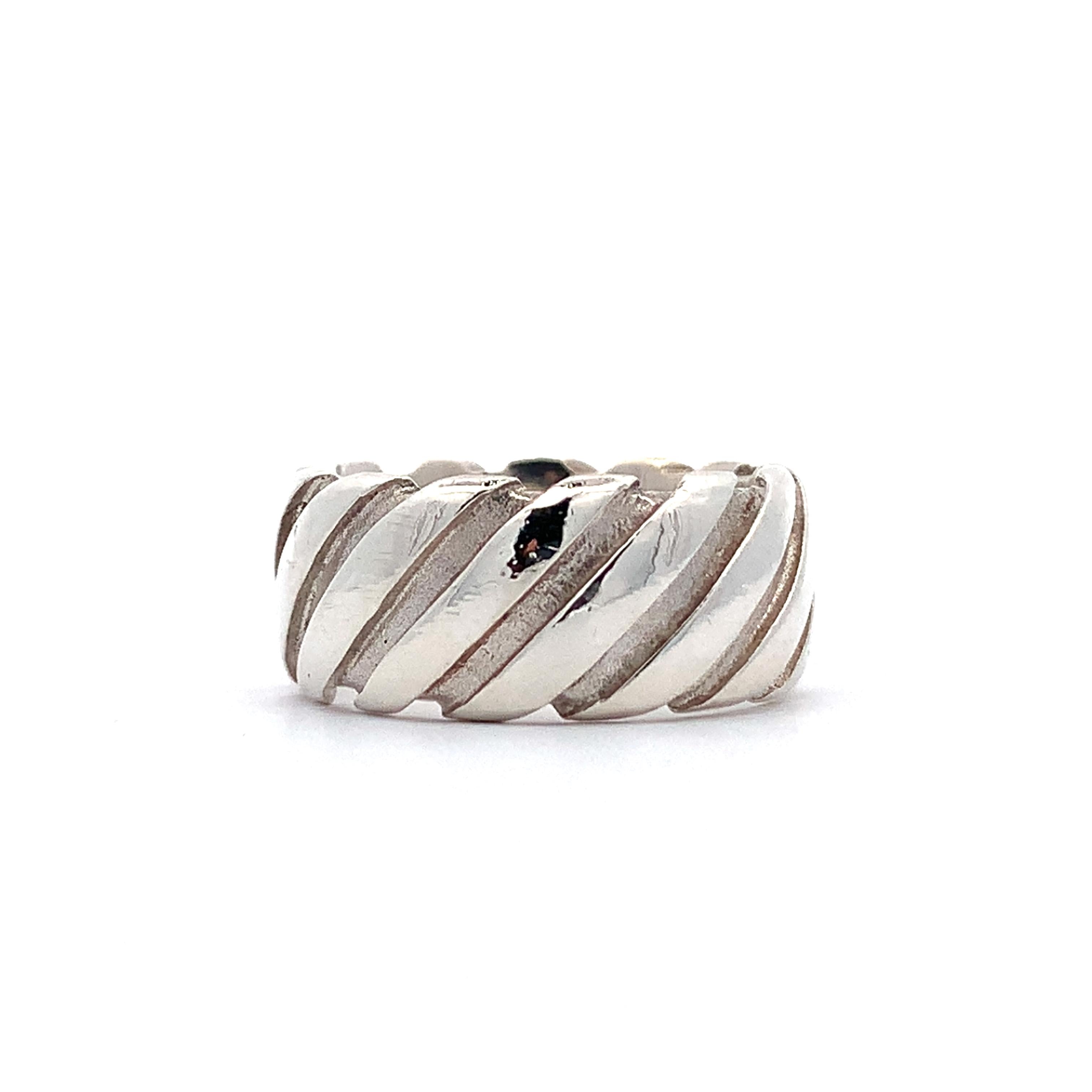 Tiffany & Co 1995 Sterling Silver Atlas Twist Diagonal Groove Wide Band Ring
