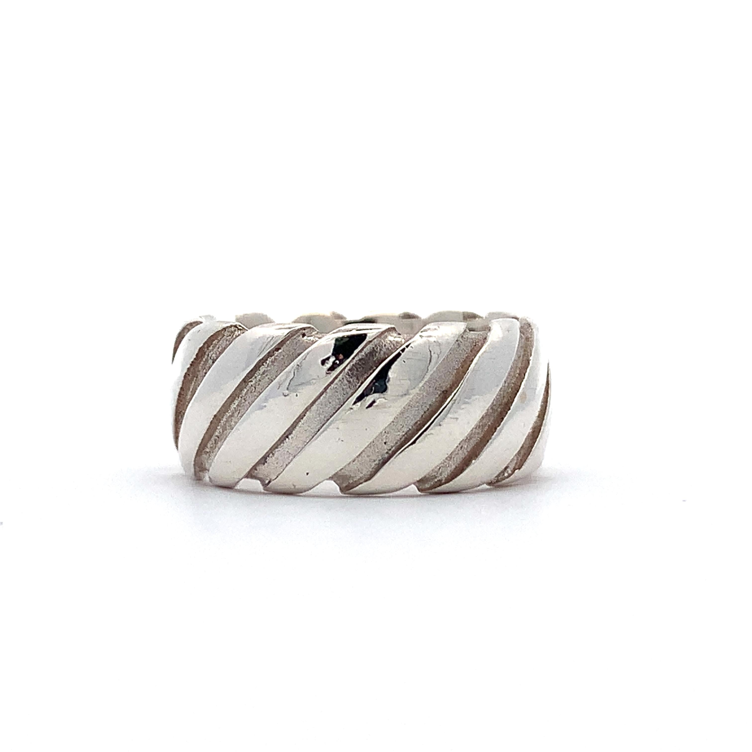 Tiffany & Co 1995 Sterling Silver Atlas Twist Diagonal Groove Wide Band Ring