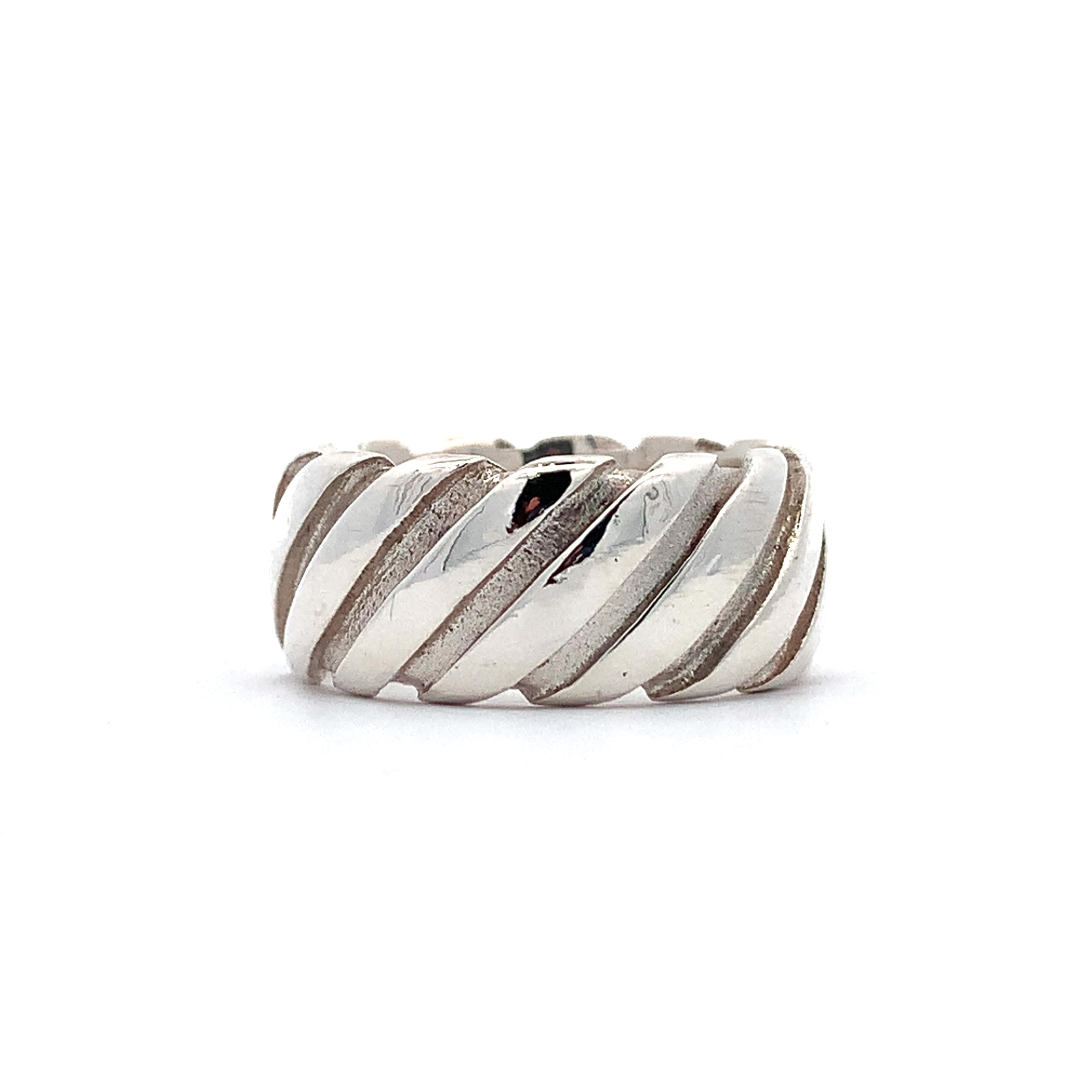 Tiffany & Co 1995 Sterling Silver Atlas Twist Diagonal Groove Wide Band Ring