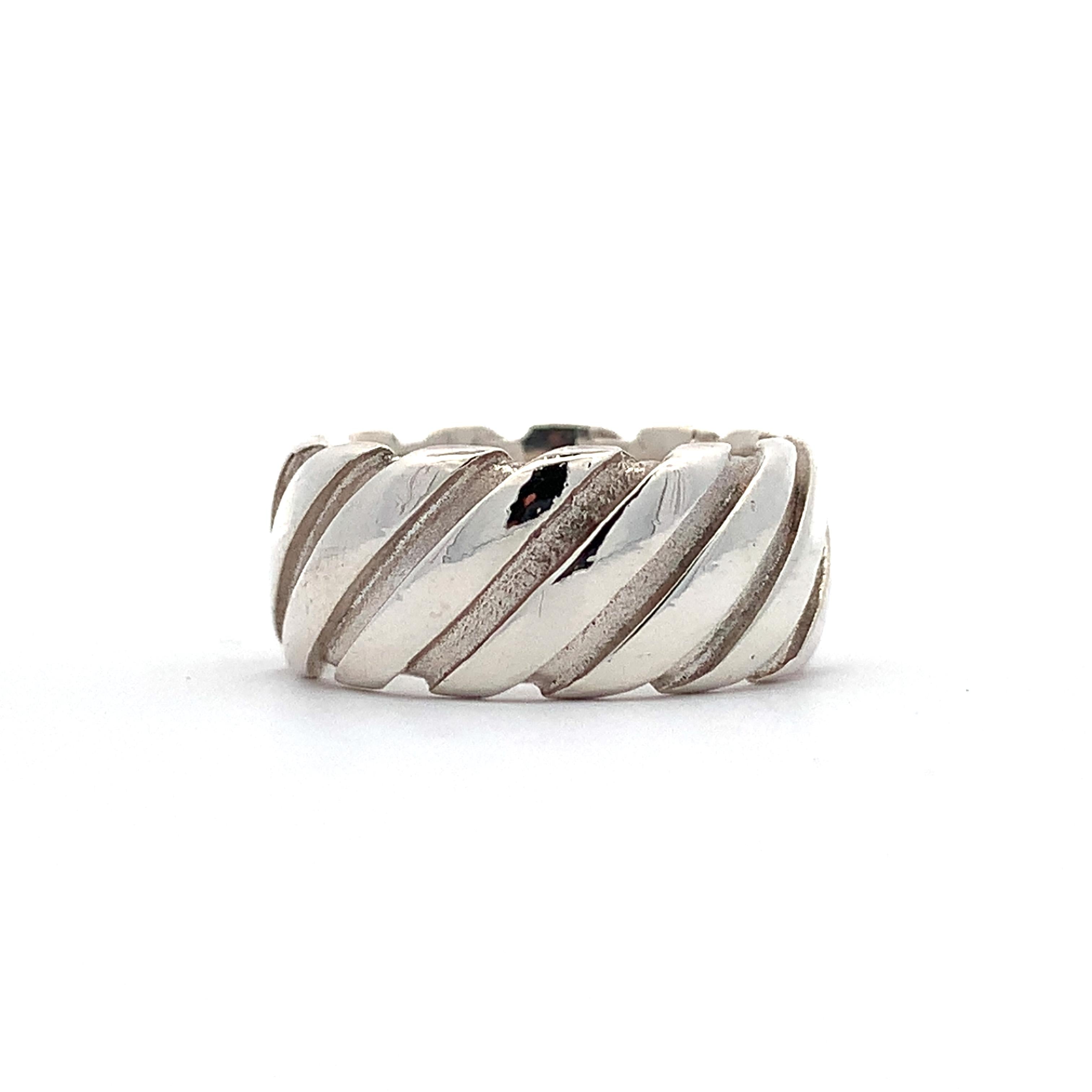 Tiffany & Co 1995 Sterling Silver Atlas Twist Diagonal Groove Wide Band Ring