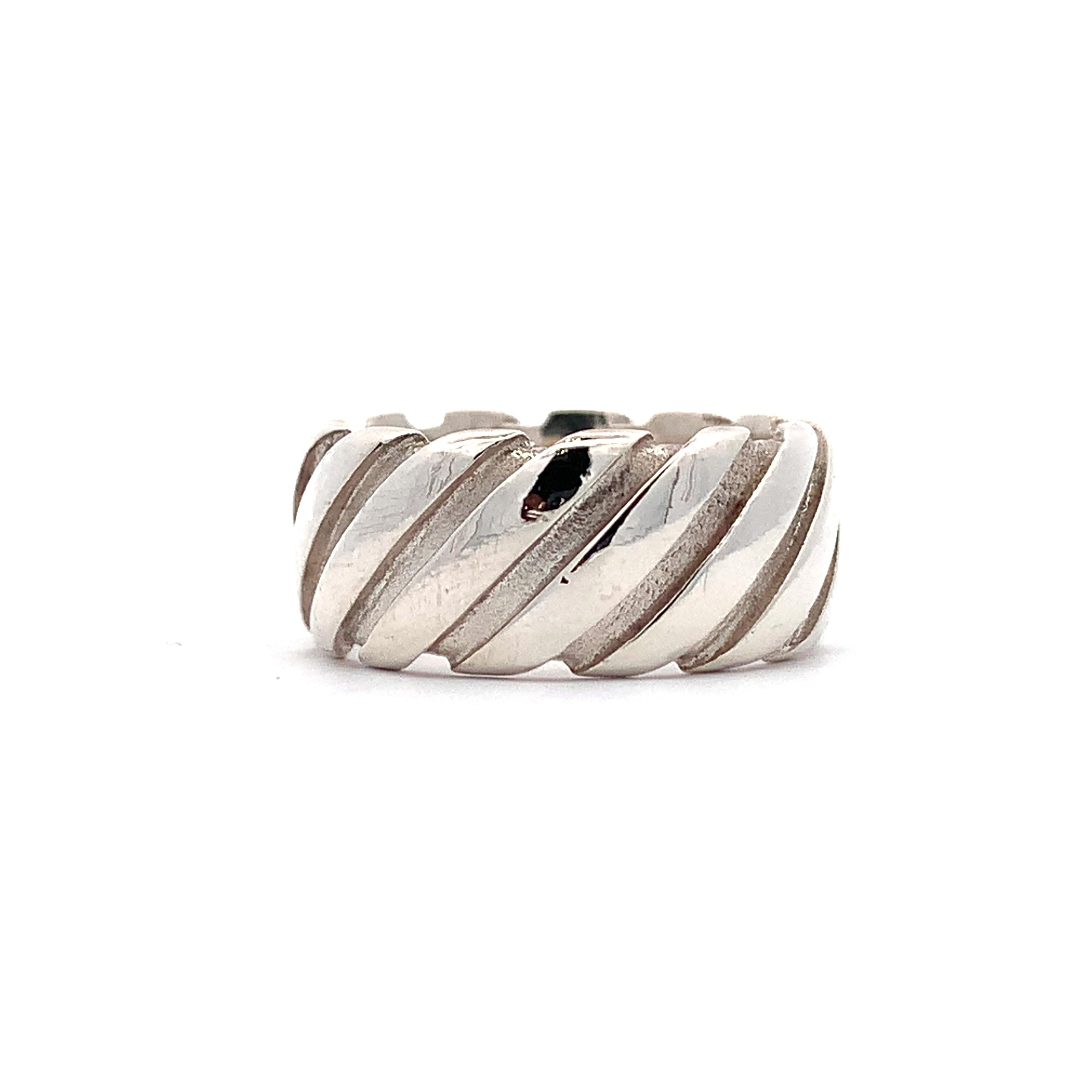 Tiffany & Co 1995 Sterling Silver Atlas Twist Diagonal Groove Wide Band Ring