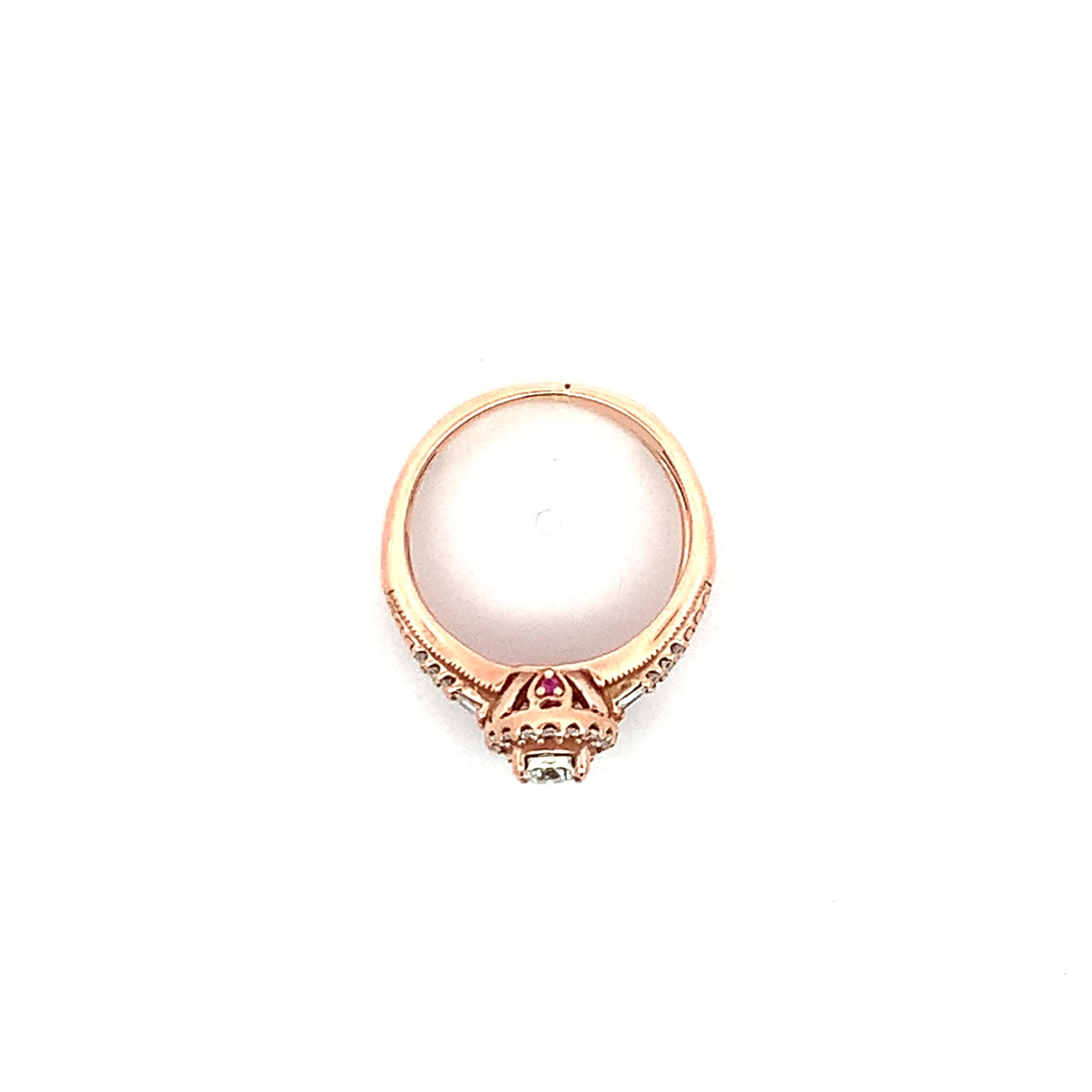 14K Rose Gold Round W/ Baguette & Round Diamond Halo Soldered Wedding Rings