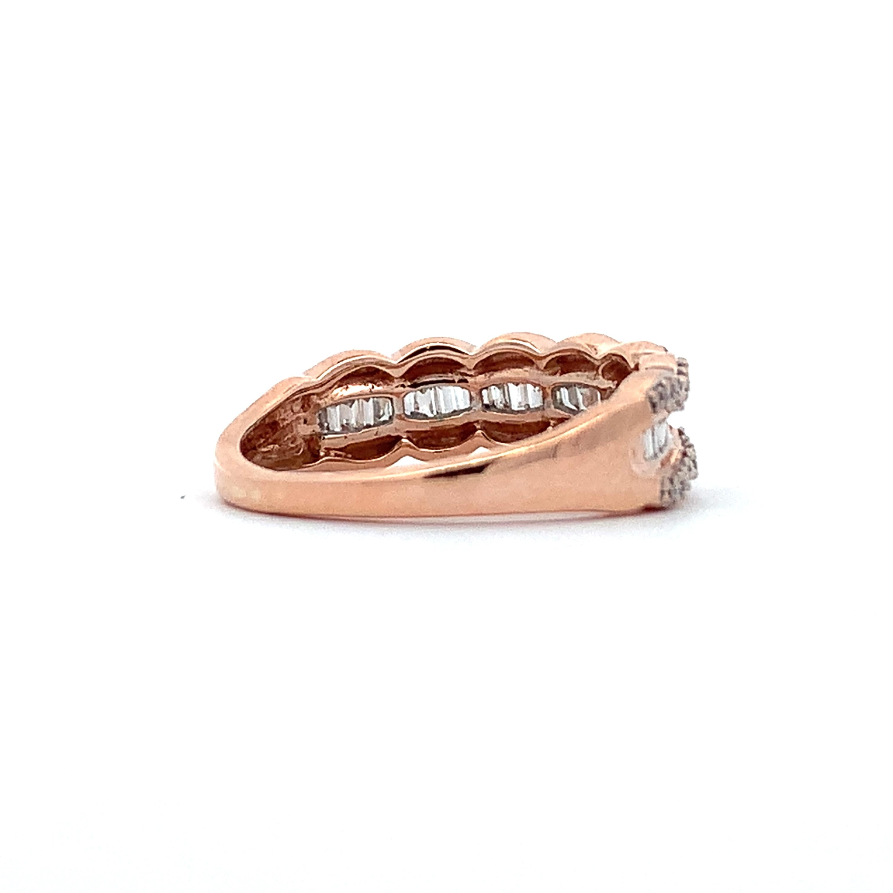 10K Rose Gold Baguette And Round Cut White Waterfall Diamond Band Ring Size 5.5