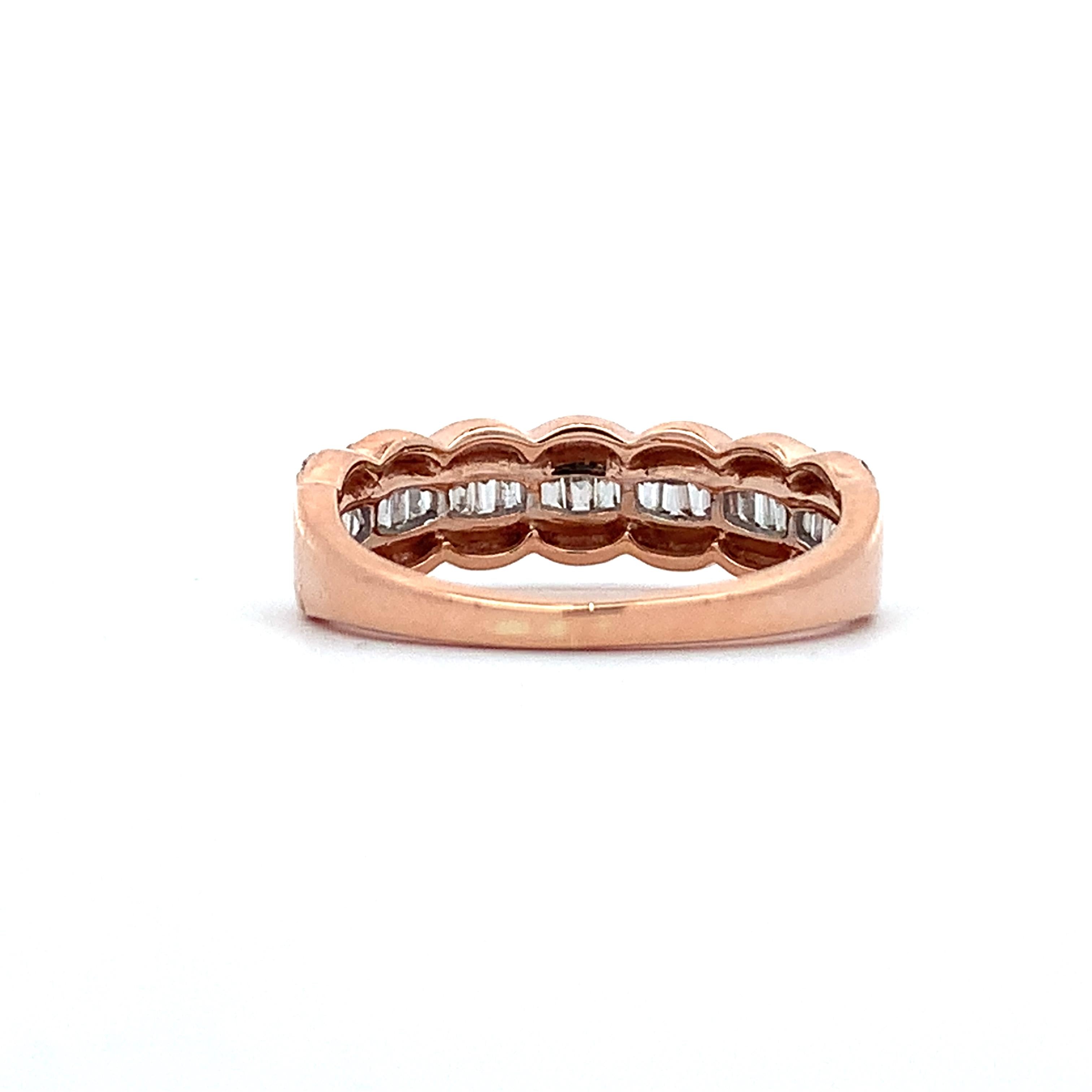 10K Rose Gold Baguette And Round Cut White Waterfall Diamond Band Ring Size 5.5