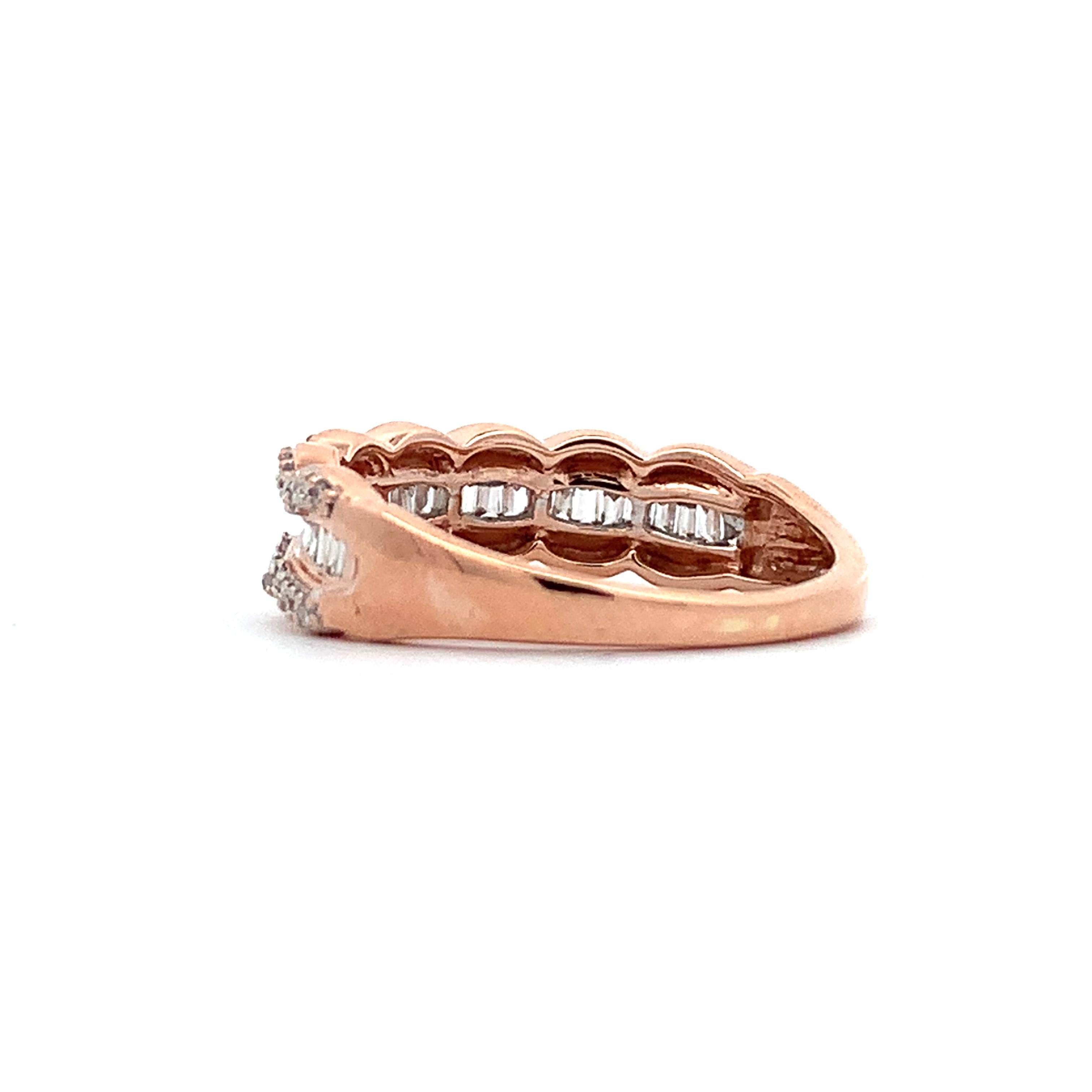 10K Rose Gold Baguette And Round Cut White Waterfall Diamond Band Ring Size 5.5