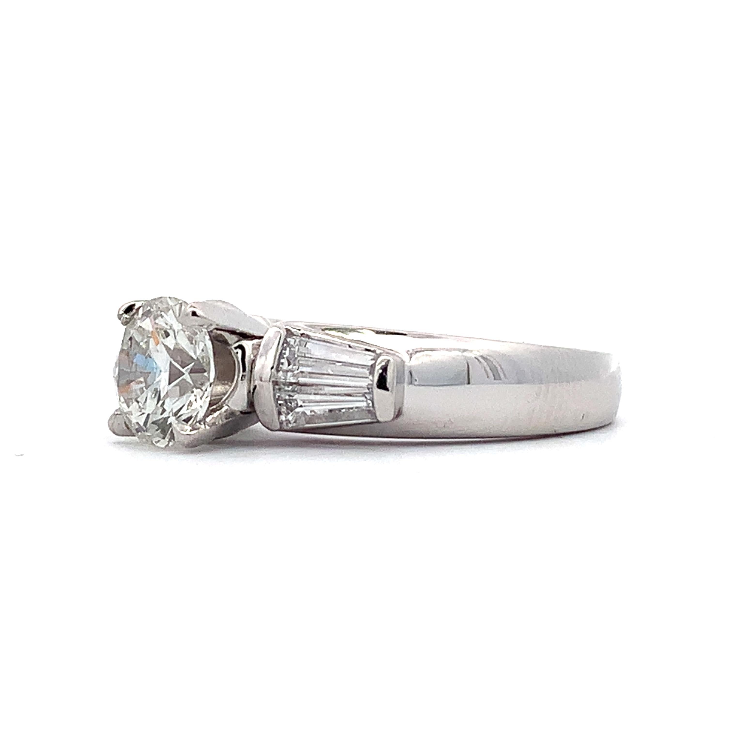 Platinum 1.15CT Round Diamond W/ Tapered Baguette Diamond 3 Stone Ring Size 6