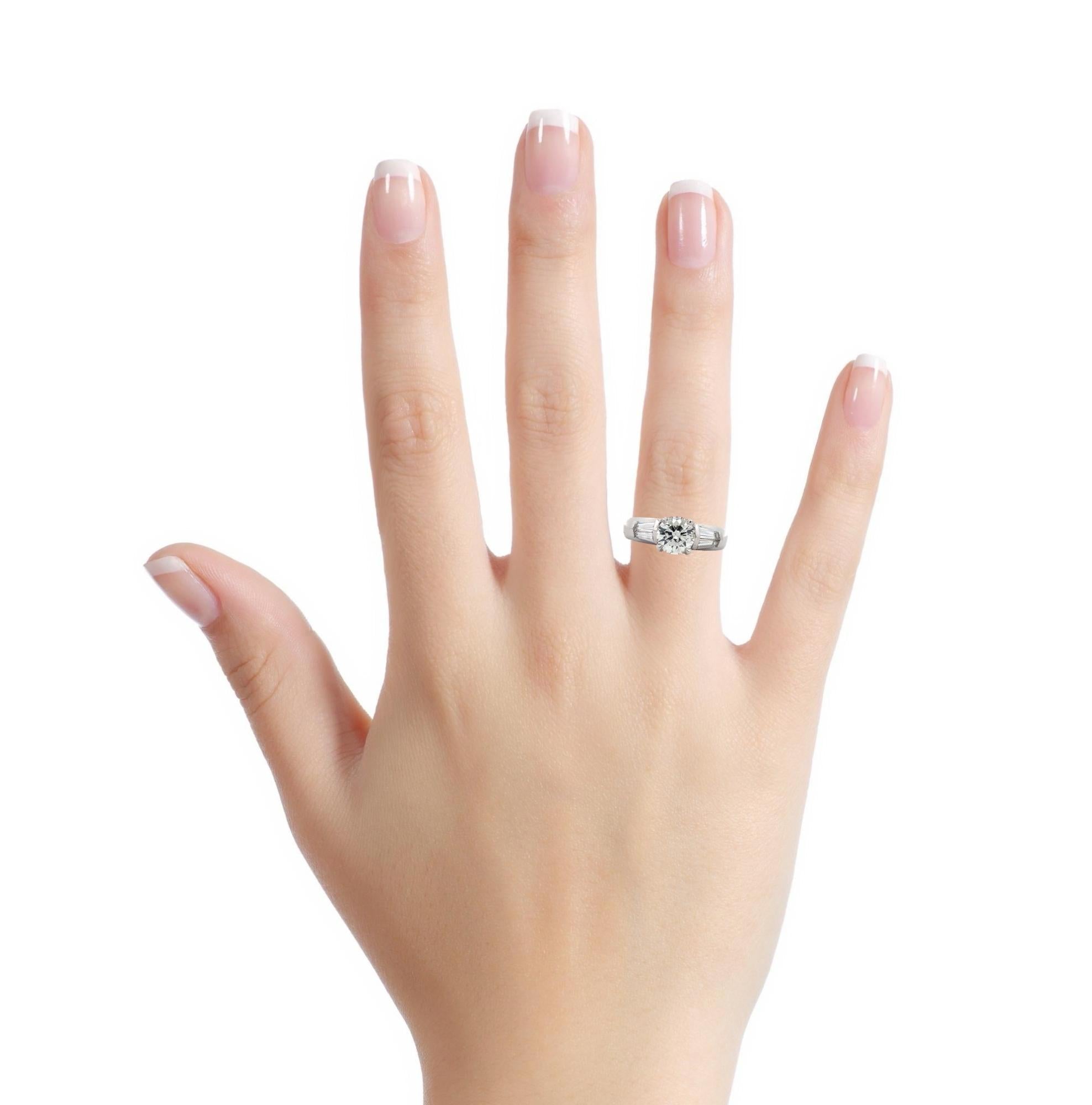Platinum 1.15CT Round Diamond W/ Tapered Baguette Diamond 3 Stone Ring Size 6
