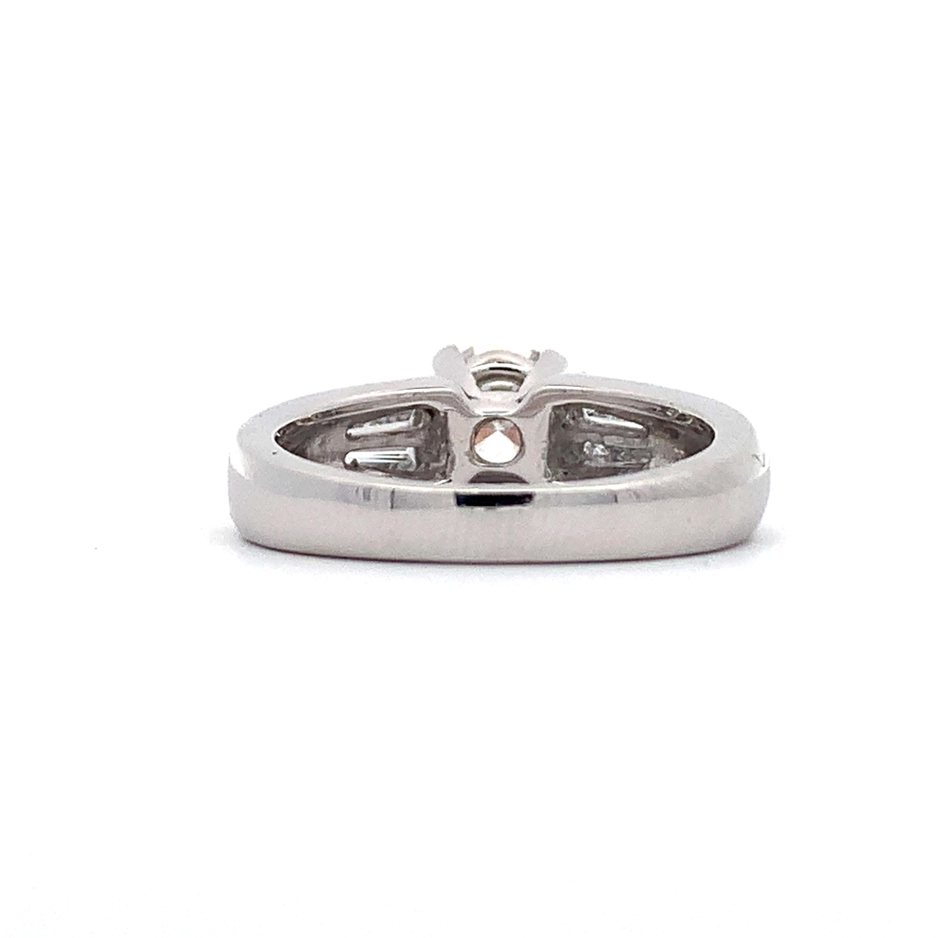 Platinum 1.15CT Round Diamond W/ Tapered Baguette Diamond 3 Stone Ring Size 6