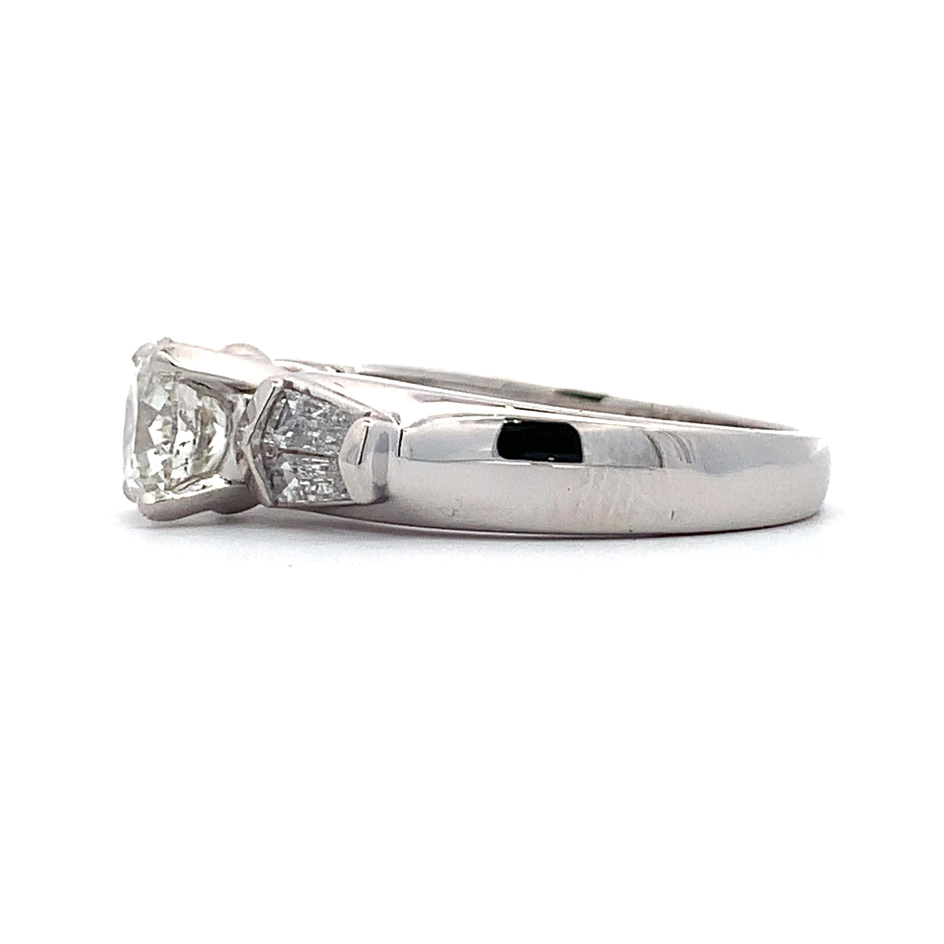Platinum 1.15CT Round Diamond W/ Tapered Baguette Diamond 3 Stone Ring Size 6