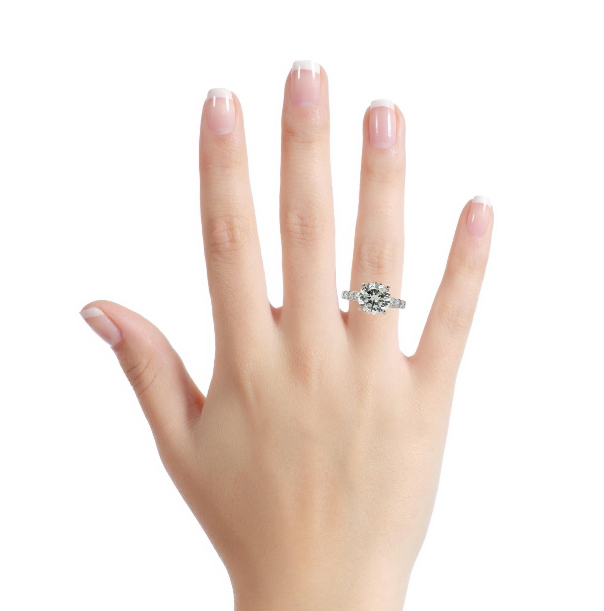 18K White Gold 3CT Round Brilliant Solitaire With Eternity Band Diamond Ring