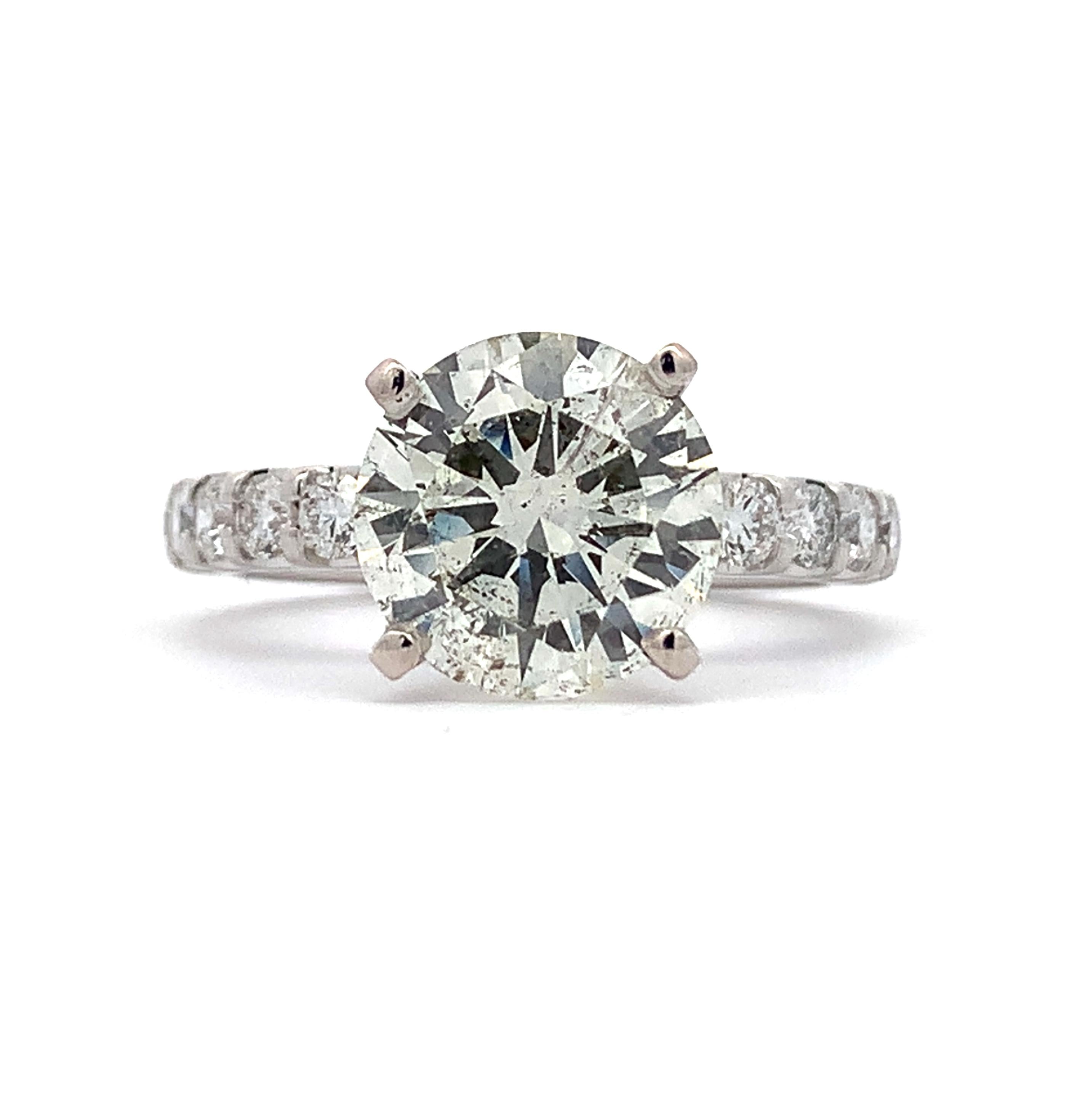 18K White Gold 3CT Round Brilliant Solitaire With Eternity Band Diamond Ring