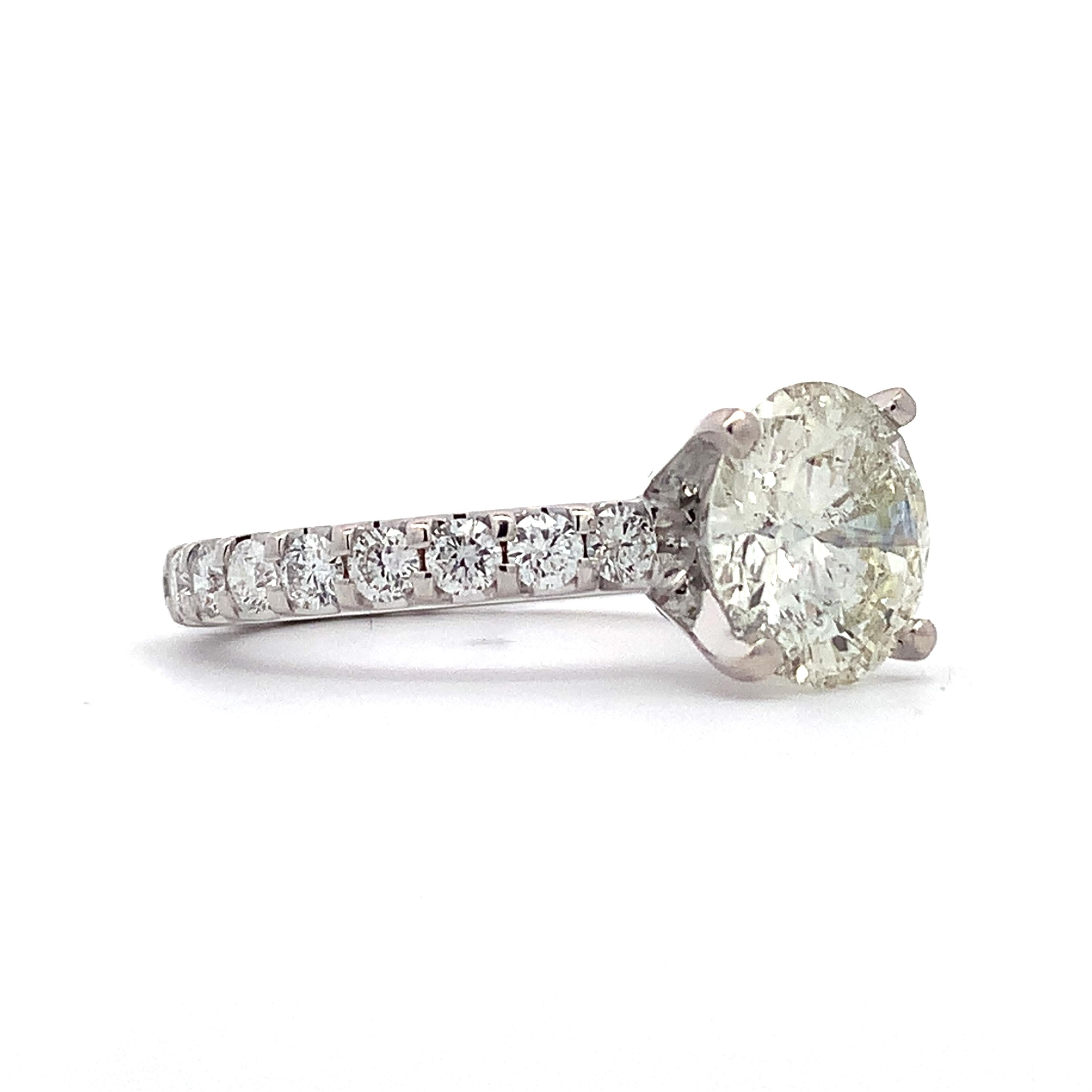18K White Gold 3CT Round Brilliant Solitaire With Eternity Band Diamond Ring