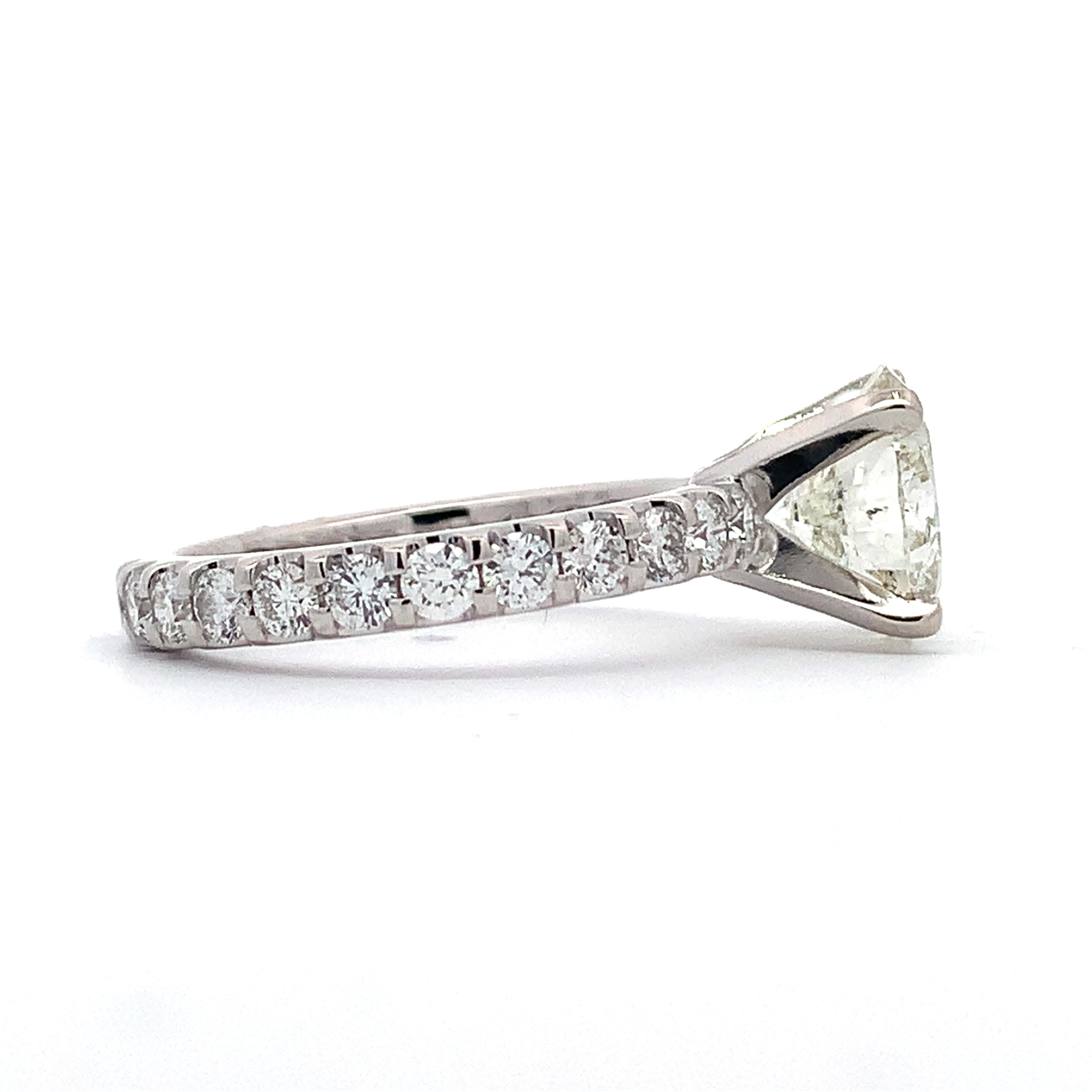 18K White Gold 3CT Round Brilliant Solitaire With Eternity Band Diamond Ring