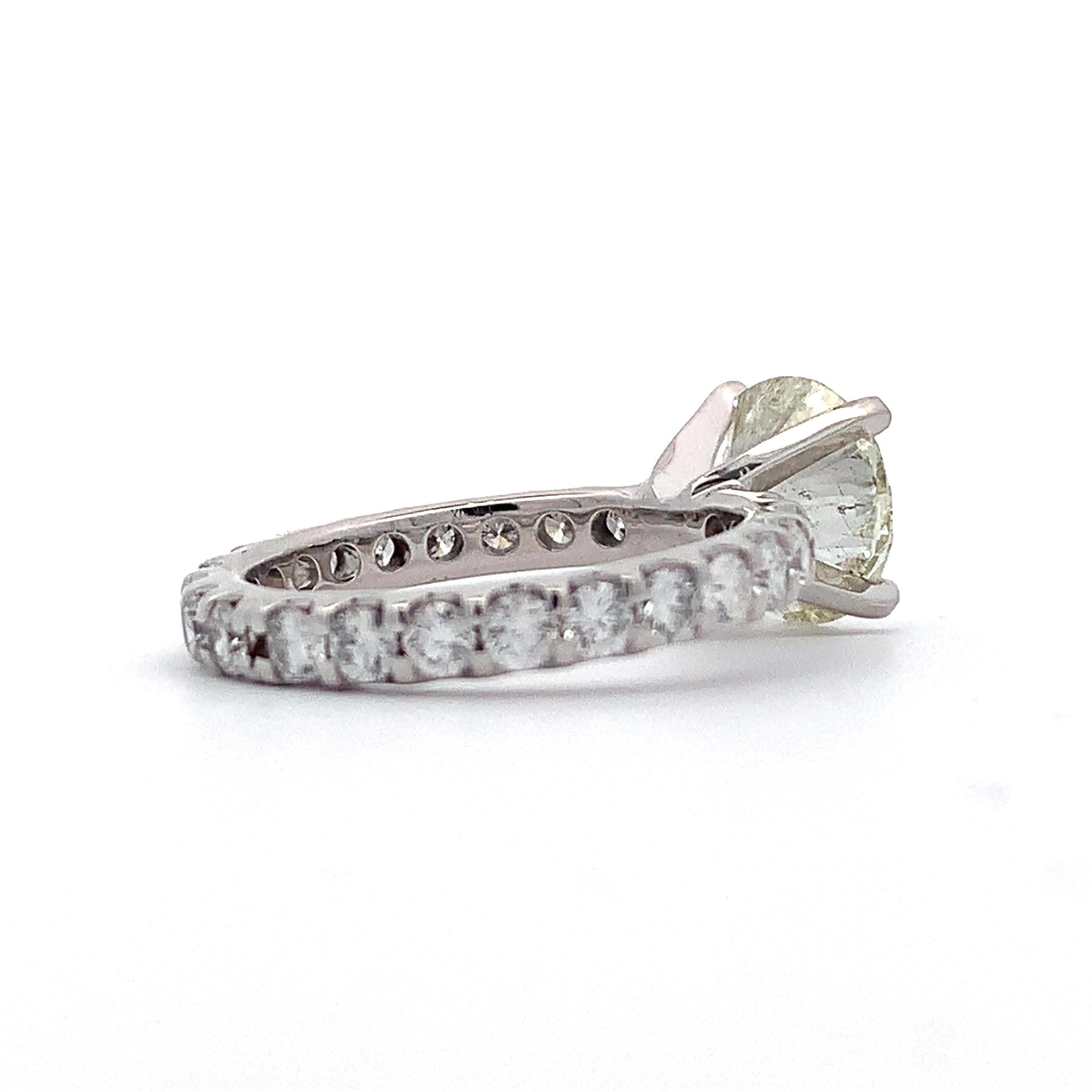18K White Gold 3CT Round Brilliant Solitaire With Eternity Band Diamond Ring