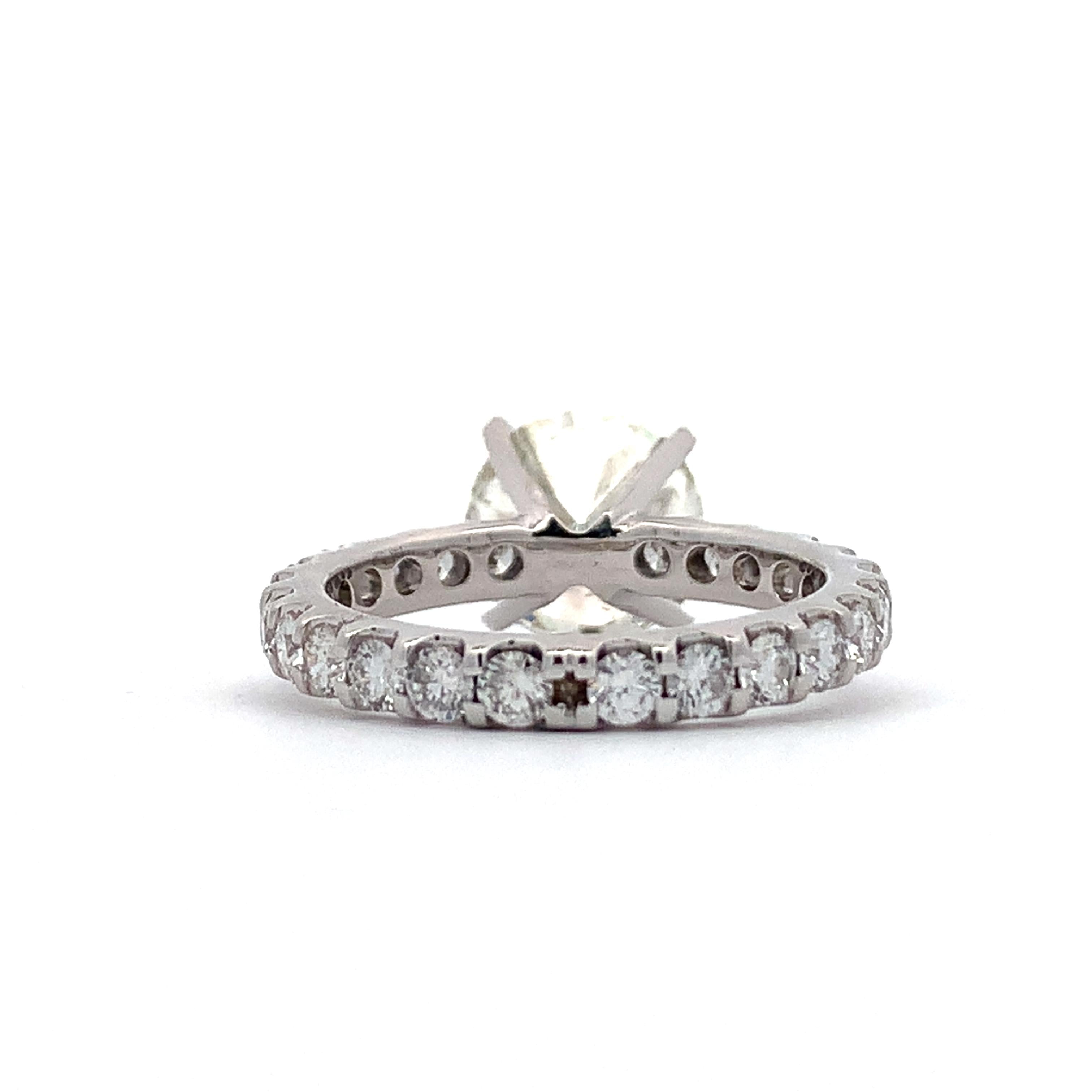 18K White Gold 3CT Round Brilliant Solitaire With Eternity Band Diamond Ring