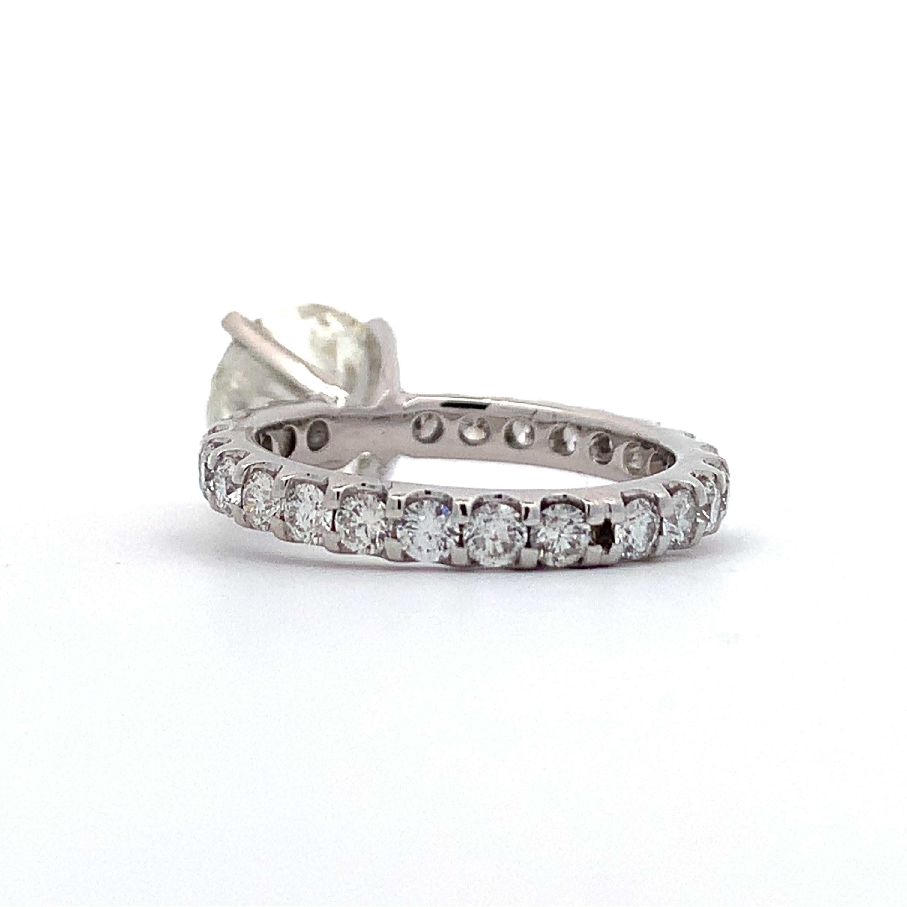 18K White Gold 3CT Round Brilliant Solitaire With Eternity Band Diamond Ring