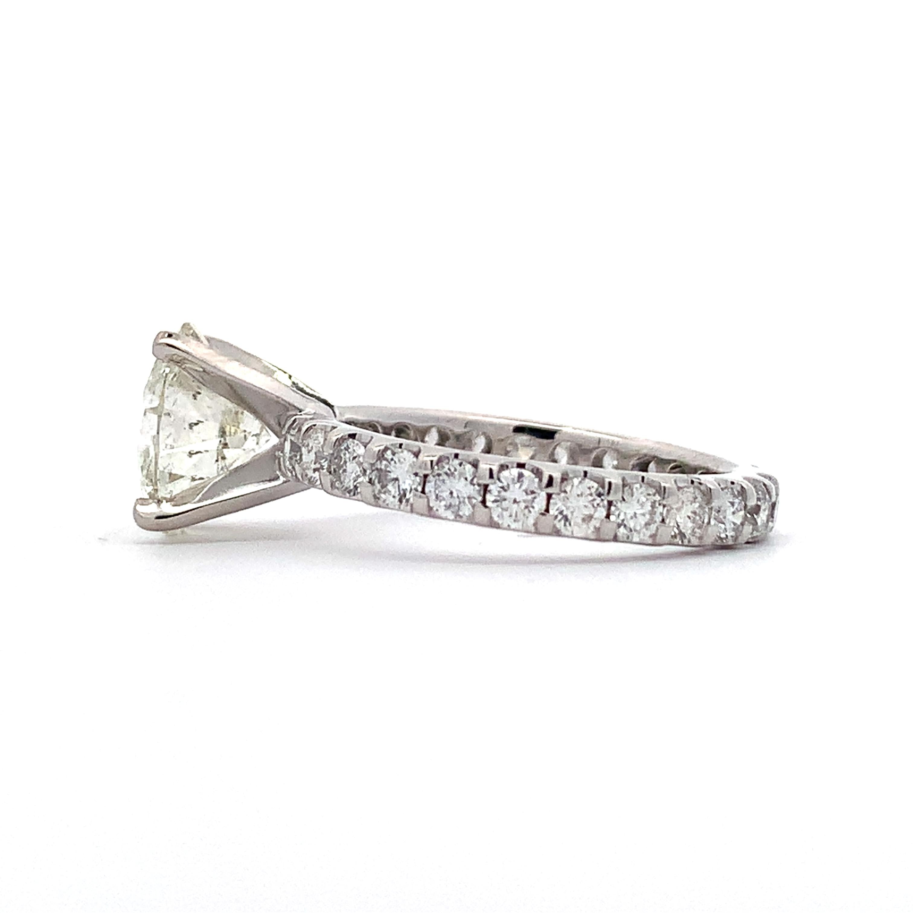 18K White Gold 3CT Round Brilliant Solitaire With Eternity Band Diamond Ring