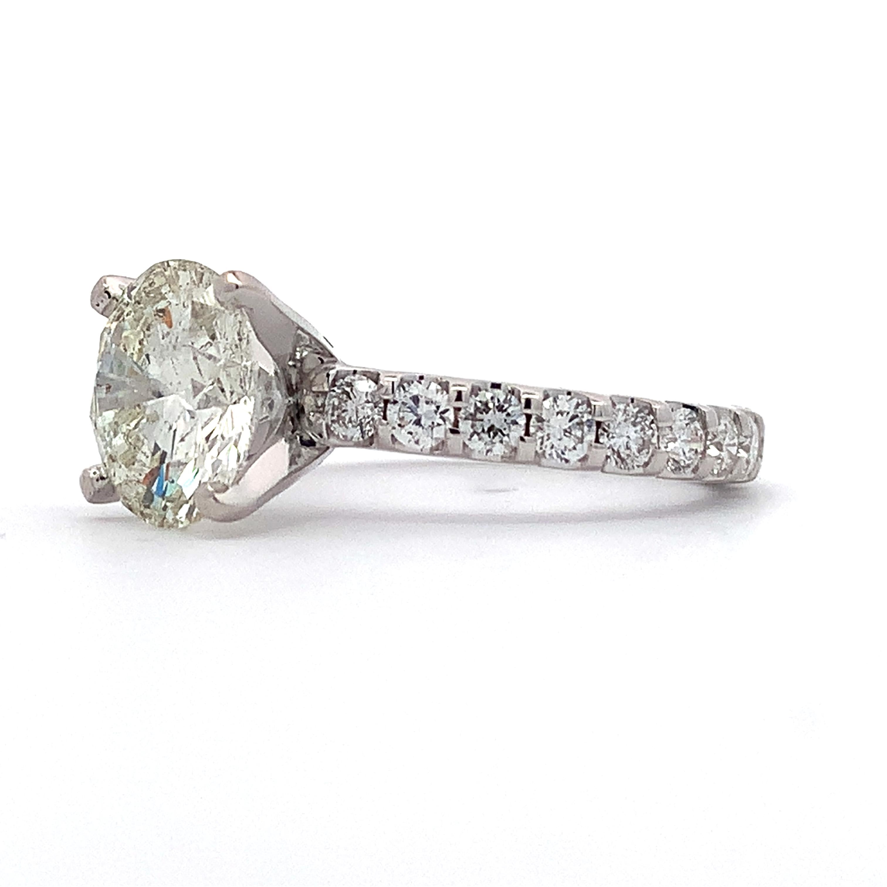 18K White Gold 3CT Round Brilliant Solitaire With Eternity Band Diamond Ring