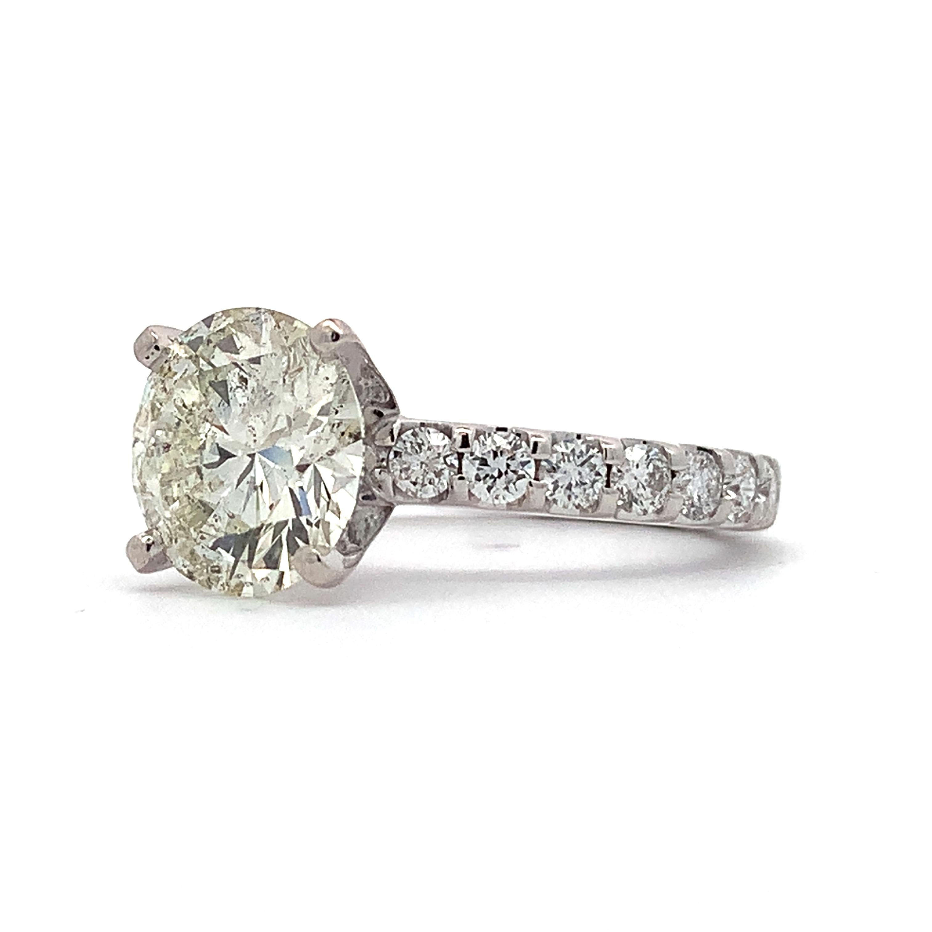 18K White Gold 3CT Round Brilliant Solitaire With Eternity Band Diamond Ring