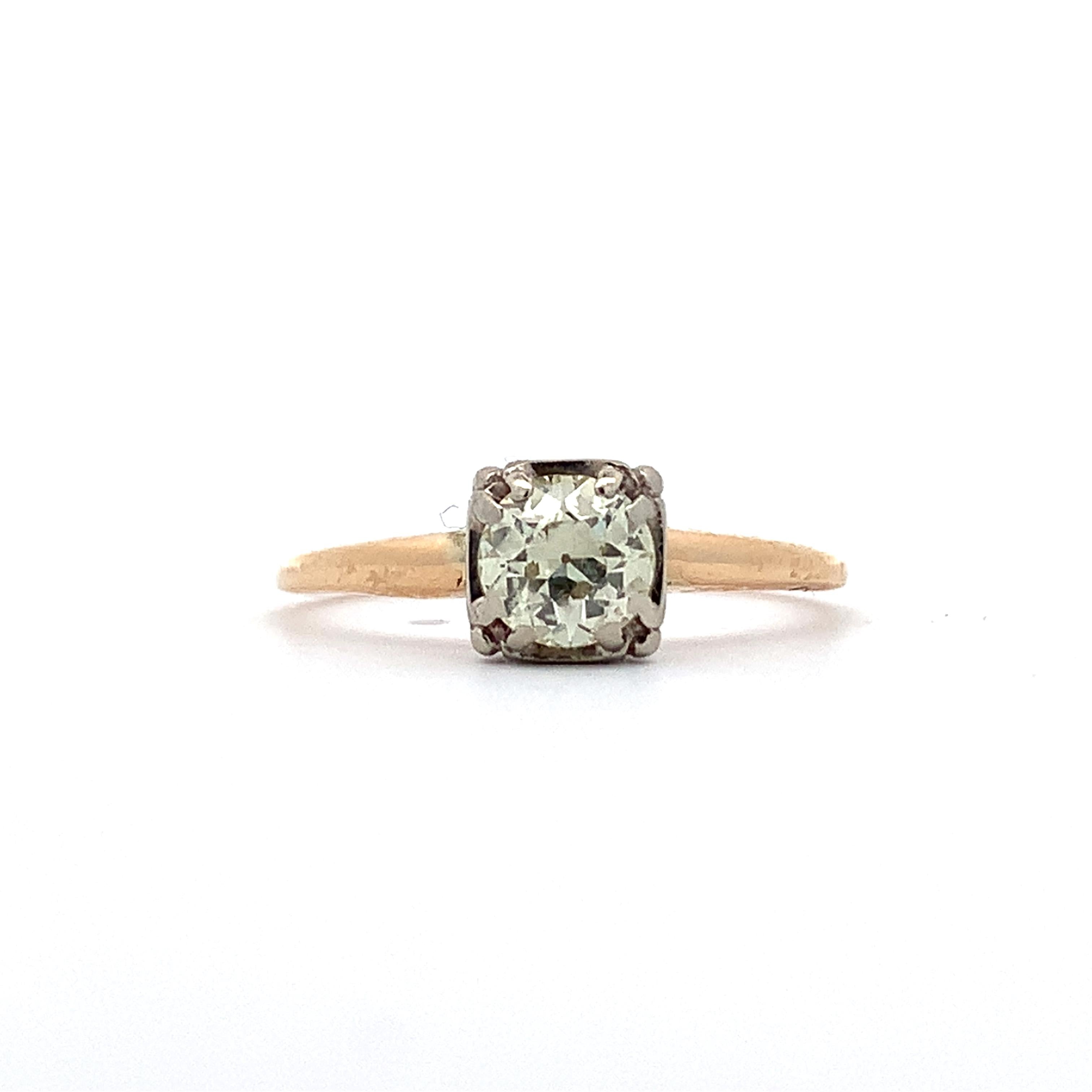 Vintage 14K Yellow & White Gold Old Euro Cut Diamond Buttercup Solitaire Ring