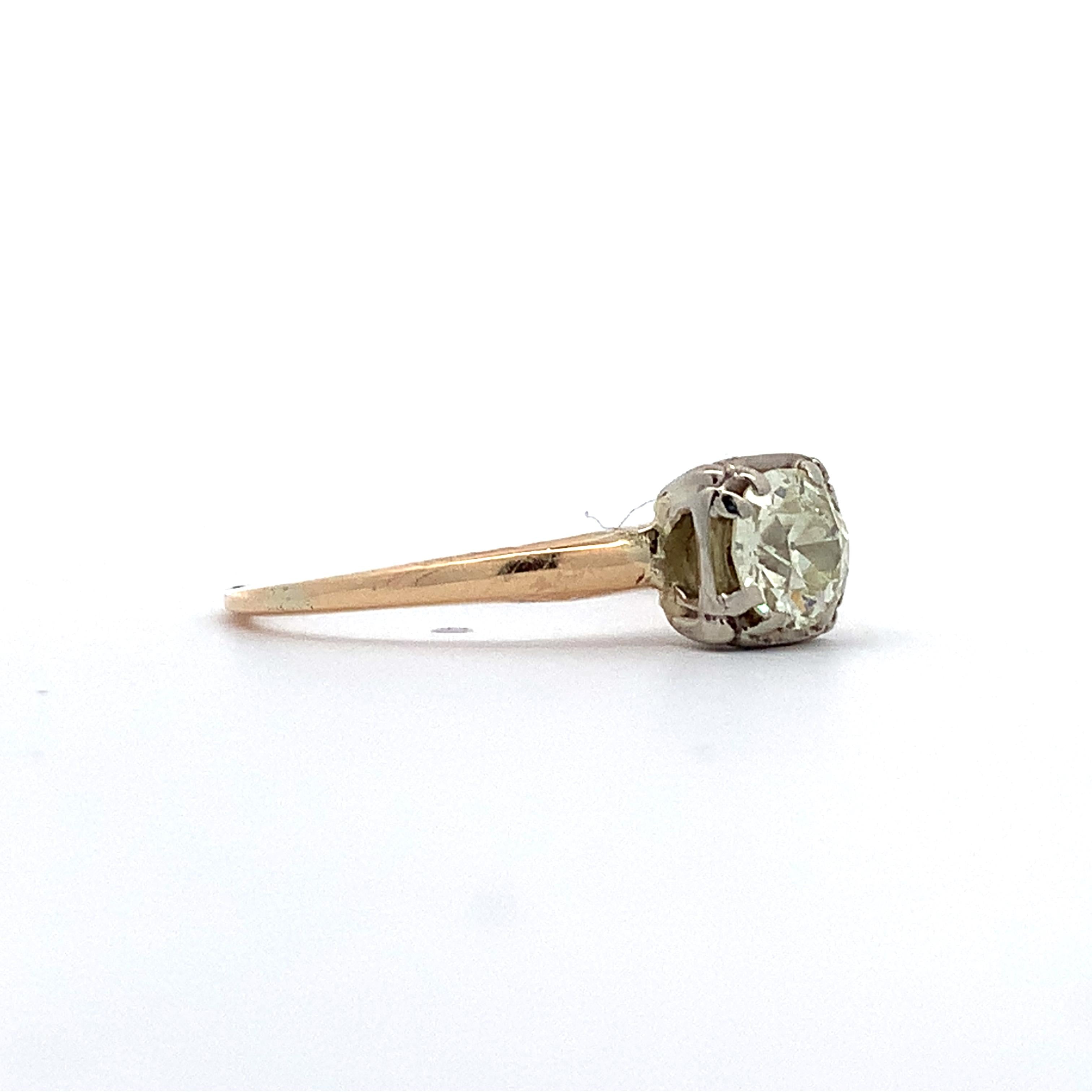 Vintage 14K Yellow & White Gold Old Euro Cut Diamond Buttercup Solitaire Ring