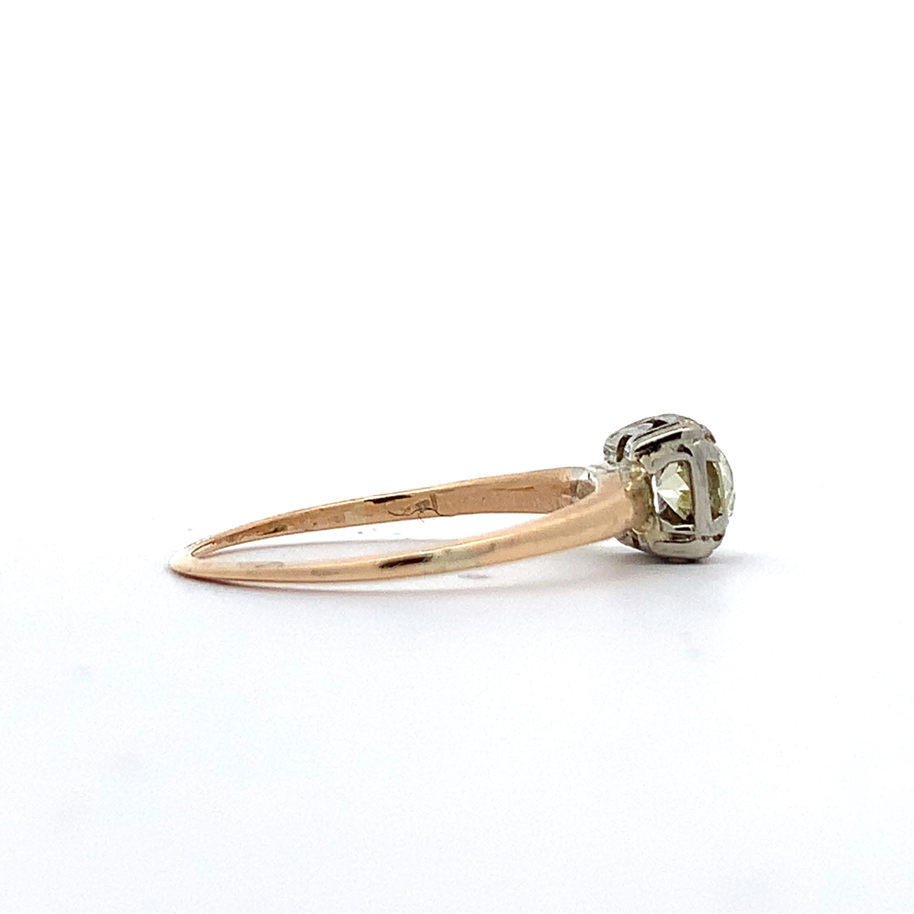 Vintage 14K Yellow & White Gold Old Euro Cut Diamond Buttercup Solitaire Ring