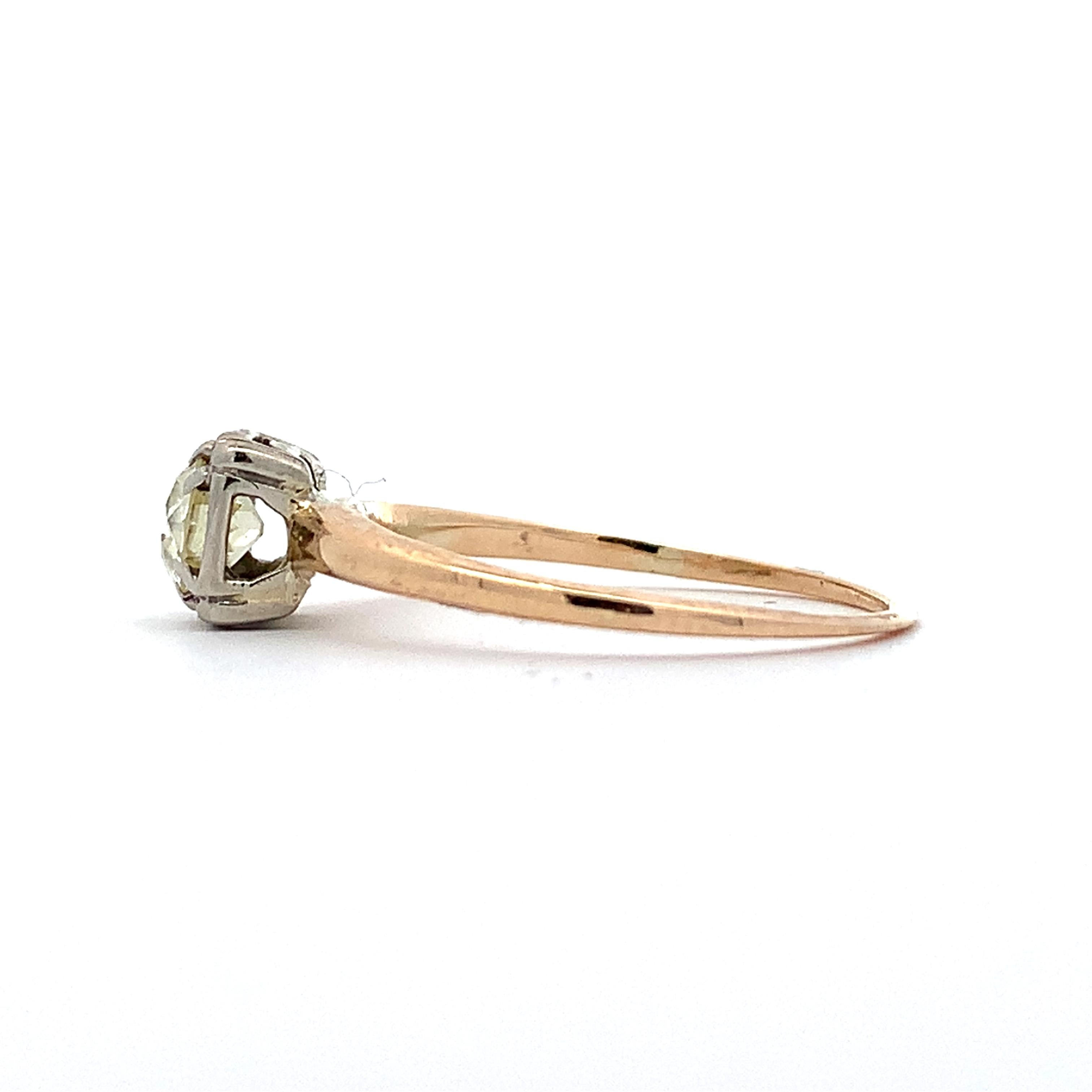Vintage 14K Yellow & White Gold Old Euro Cut Diamond Buttercup Solitaire Ring