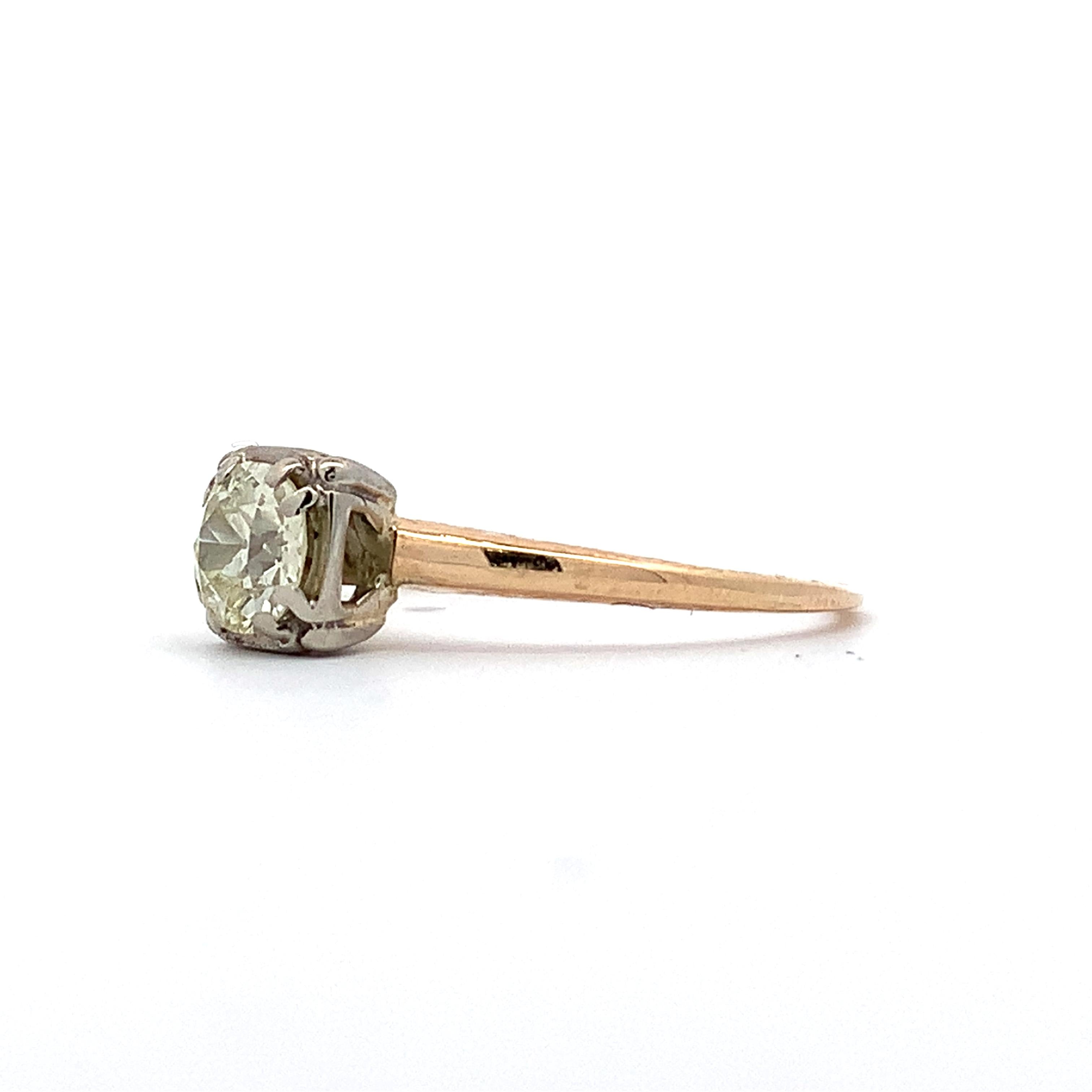 Vintage 14K Yellow & White Gold Old Euro Cut Diamond Buttercup Solitaire Ring