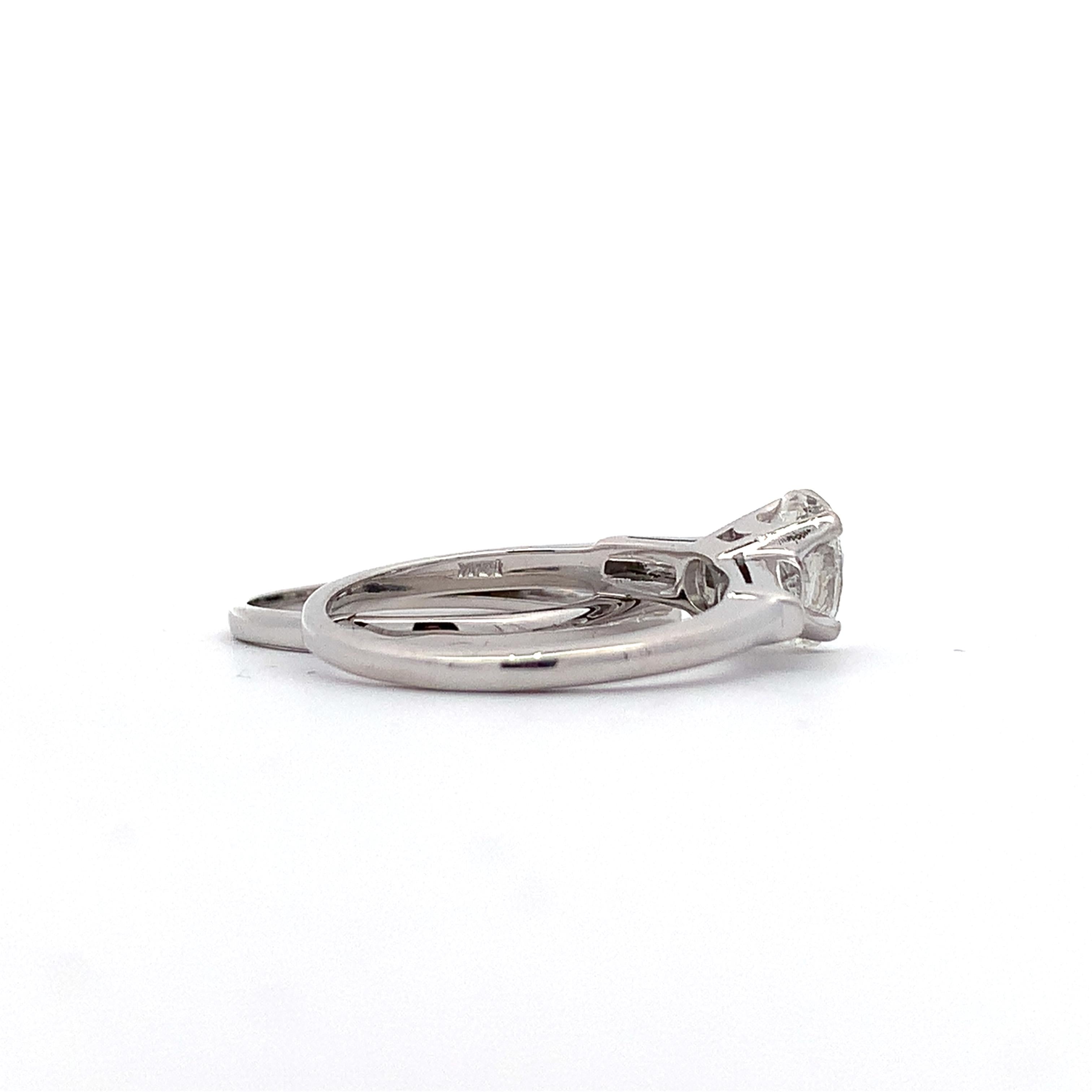 14K White Gold 1CT Oval Diamond With Tapered Baguette Matching Wedding Set Rings