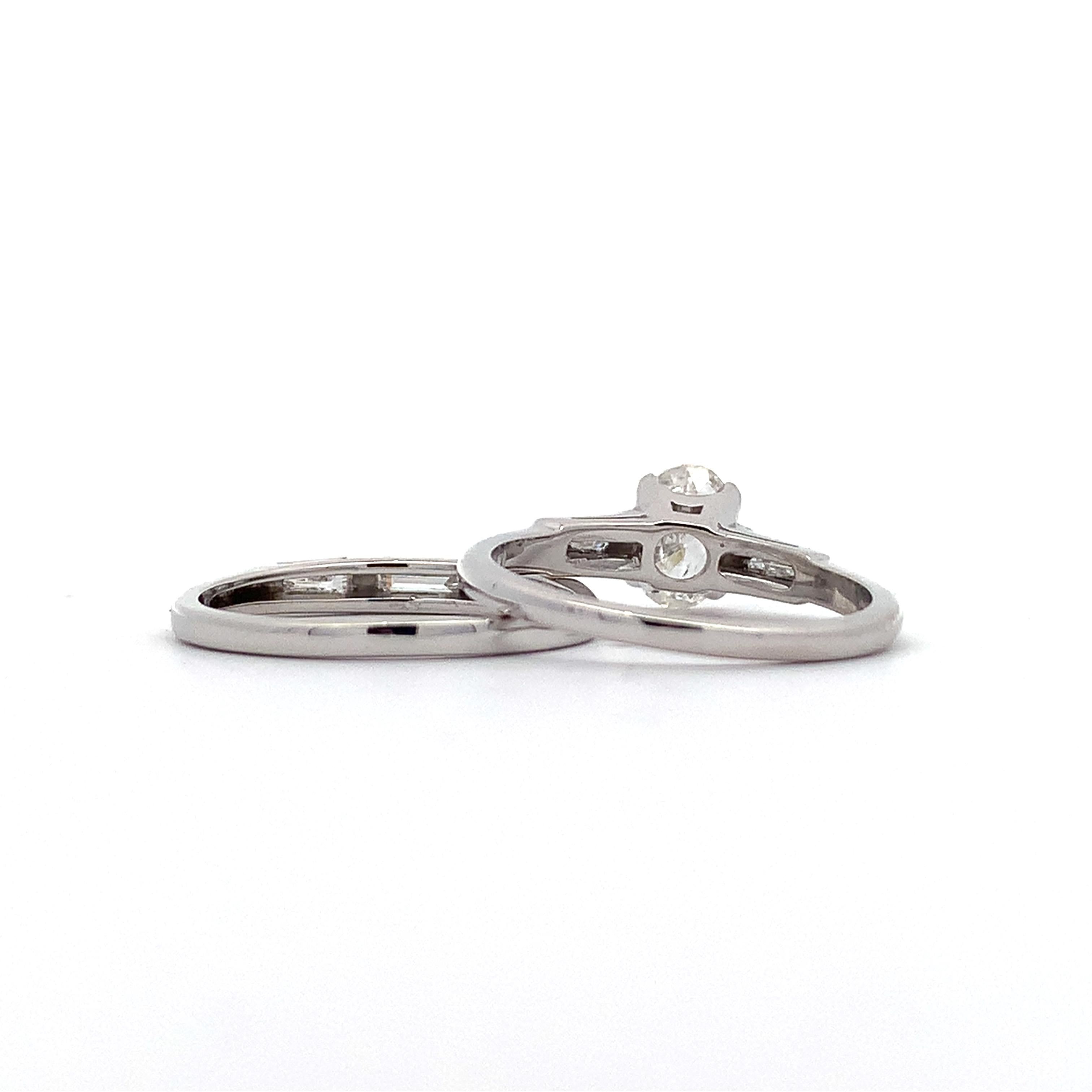 14K White Gold 1CT Oval Diamond With Tapered Baguette Matching Wedding Set Rings
