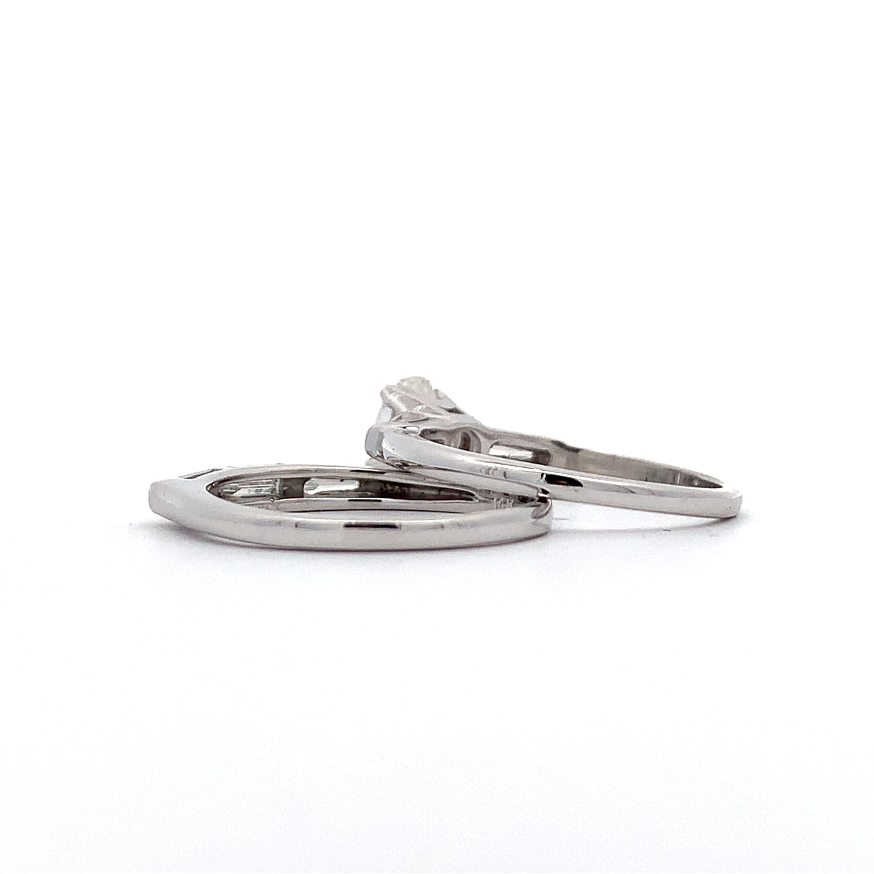 14K White Gold 1CT Oval Diamond With Tapered Baguette Matching Wedding Set Rings