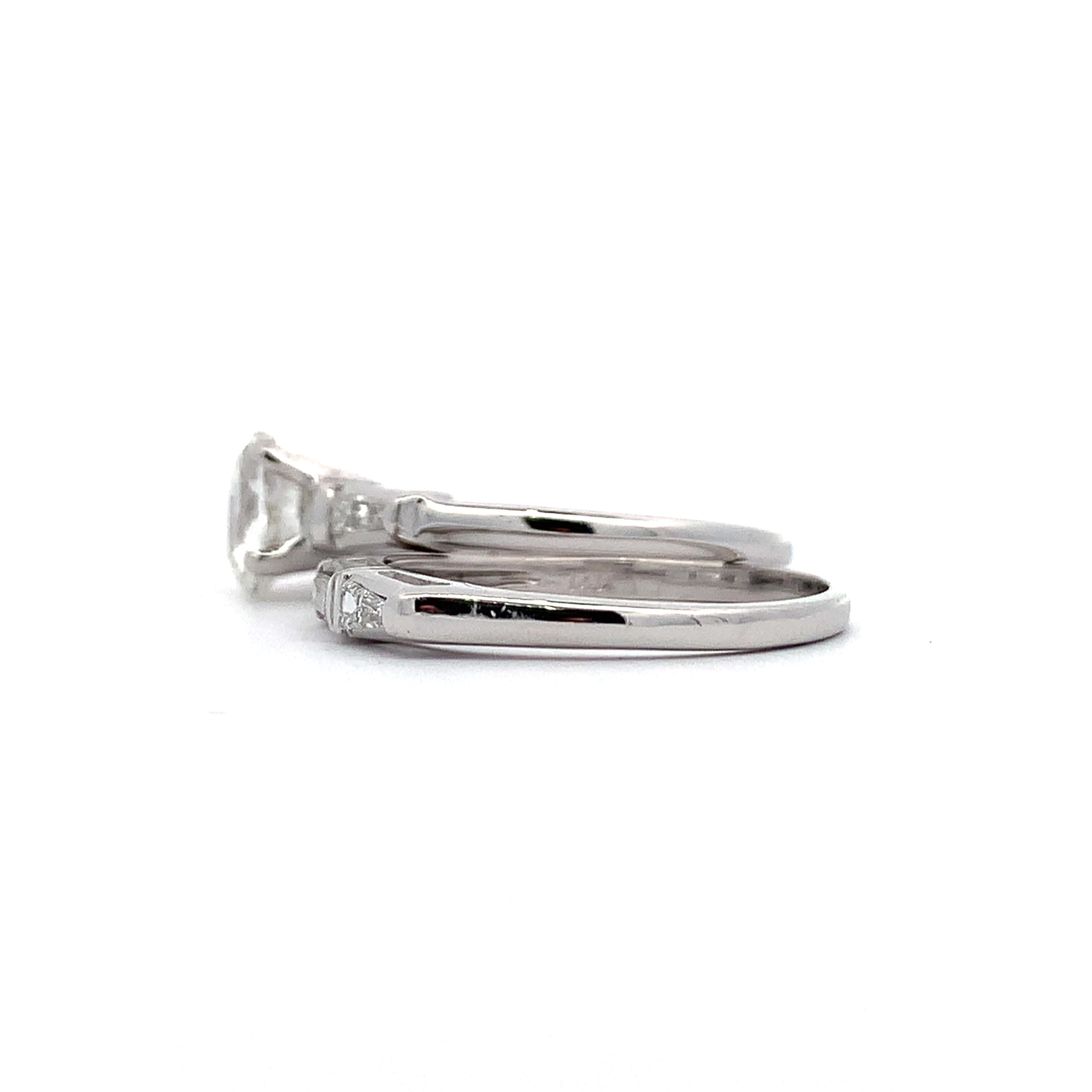 14K White Gold 1CT Oval Diamond With Tapered Baguette Matching Wedding Set Rings
