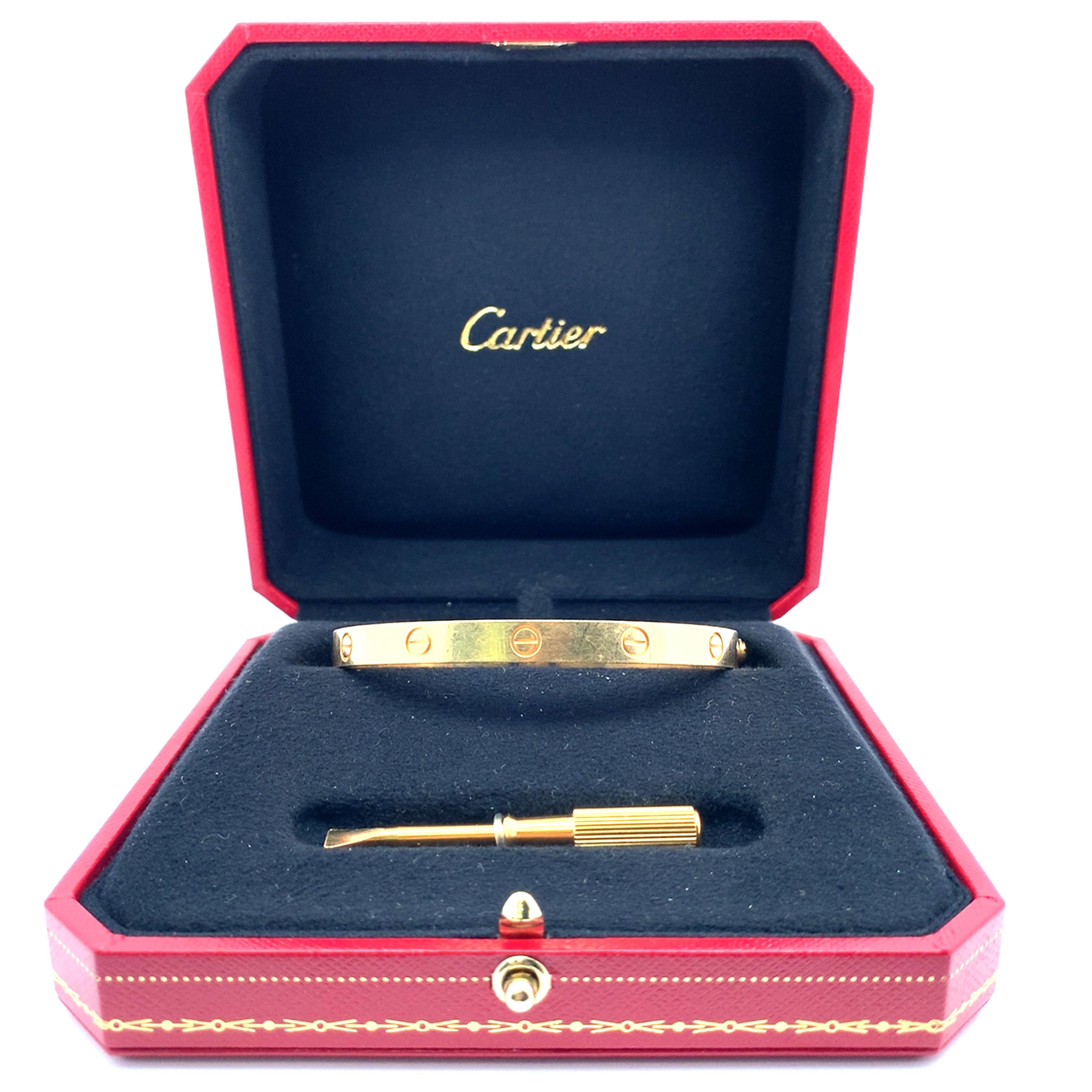 Cartier 18K Y Gold Classic Love Bangle Screw Motif 6MM W/Matching Screwdriver