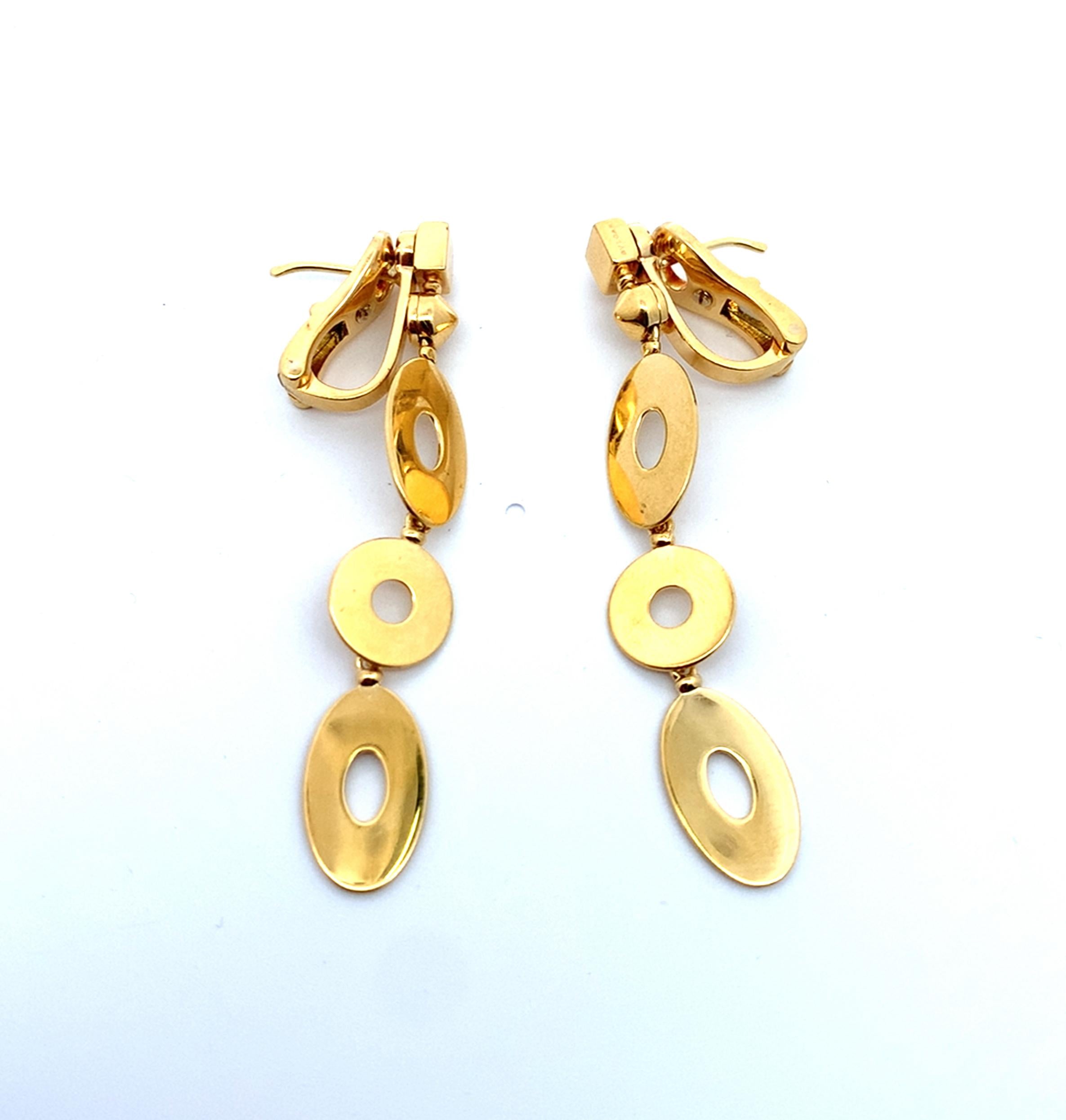 Bvlgari Lucea Collection 18K Yellow Gold Oval & Round Disc Dangle Drop Earrings