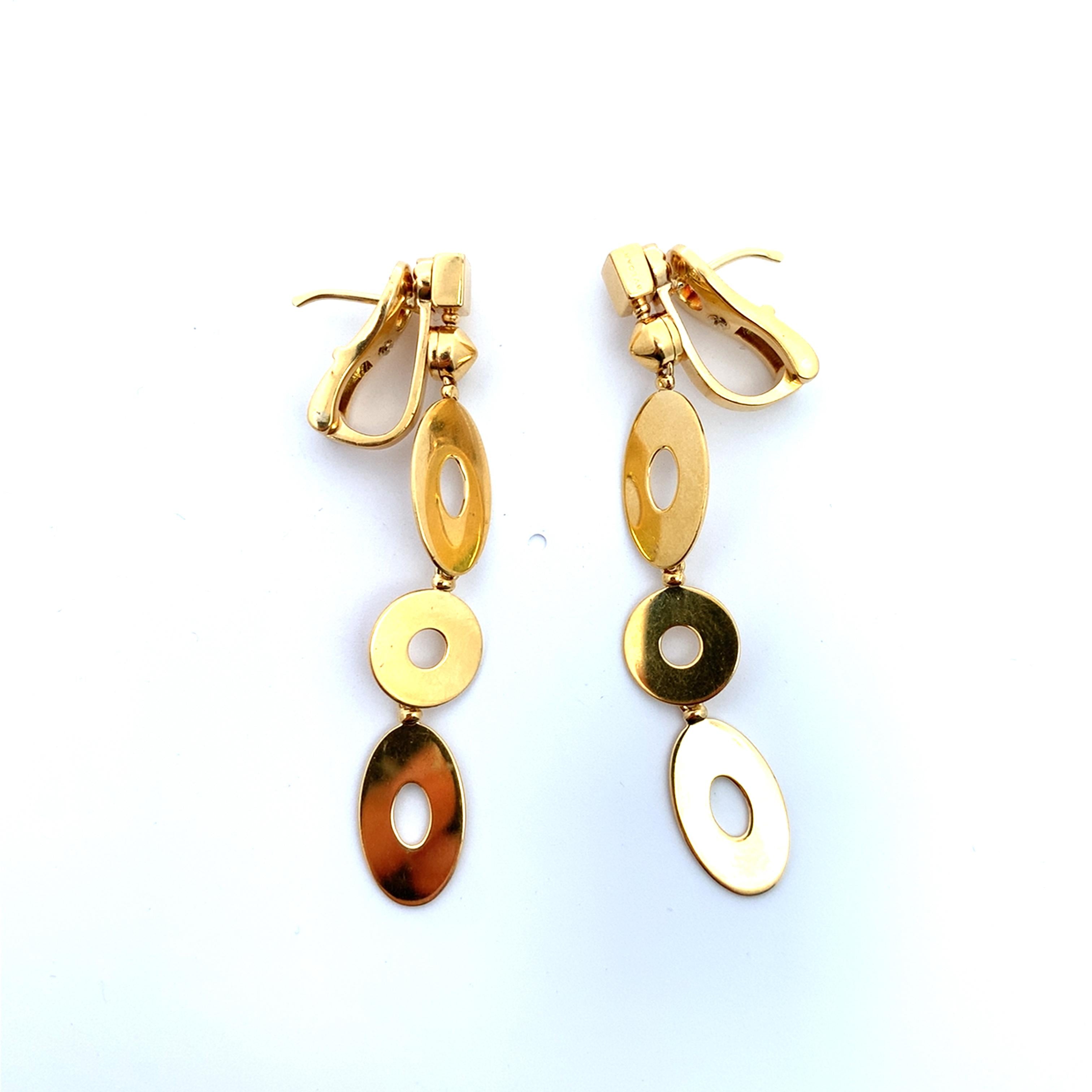 Bvlgari Lucea Collection 18K Yellow Gold Oval & Round Disc Dangle Drop Earrings