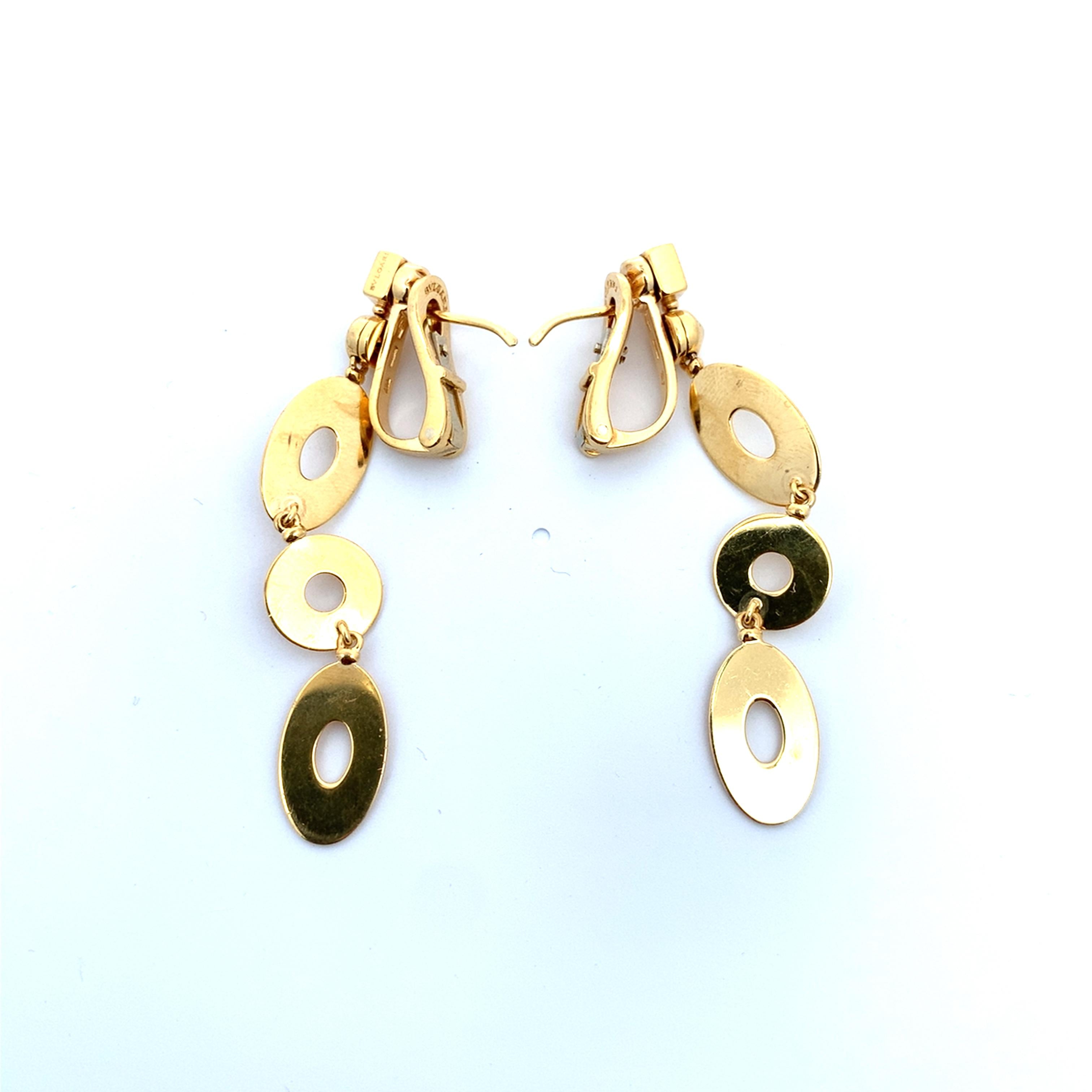 Bvlgari Lucea Collection 18K Yellow Gold Oval & Round Disc Dangle Drop Earrings