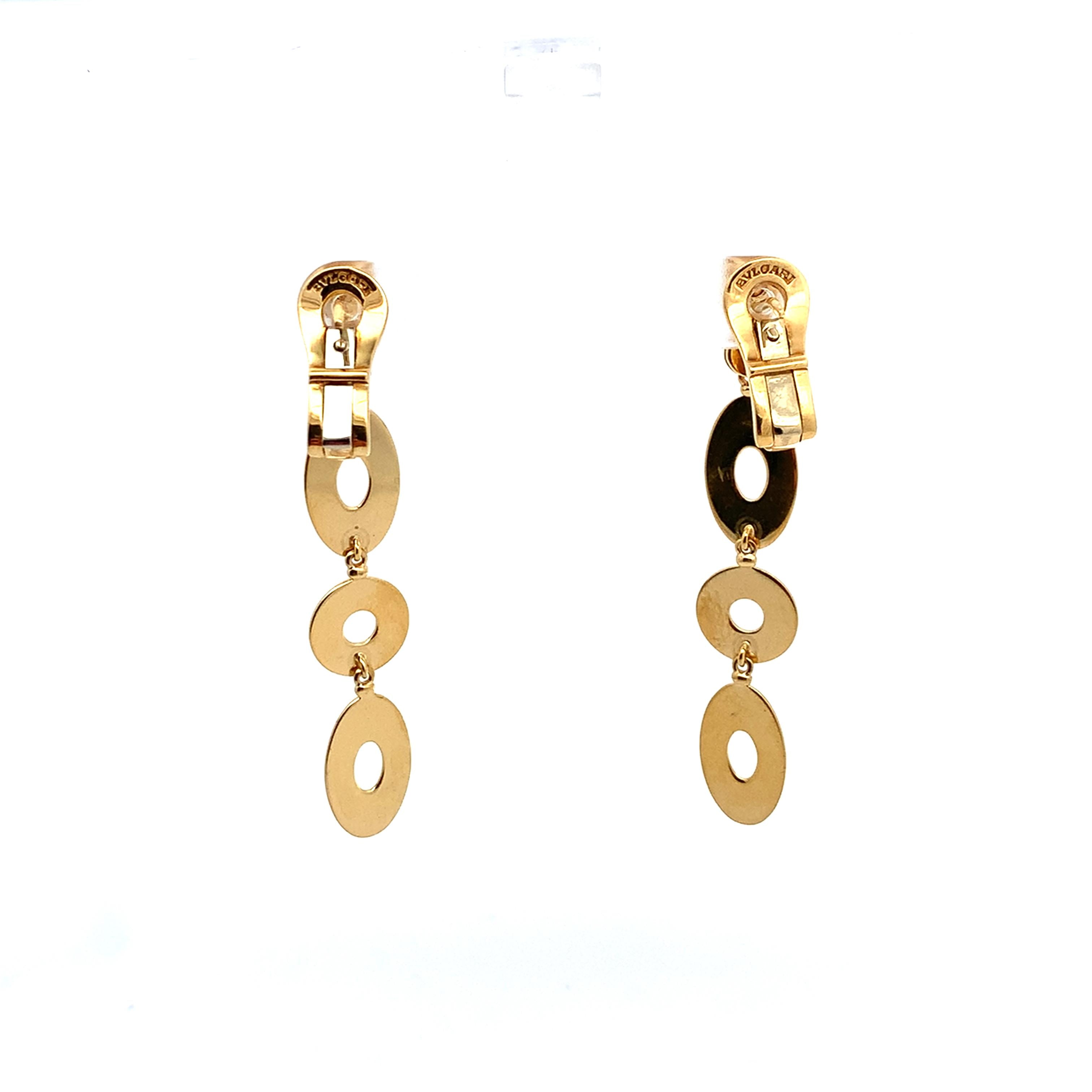 Bvlgari Lucea Collection 18K Yellow Gold Oval & Round Disc Dangle Drop Earrings