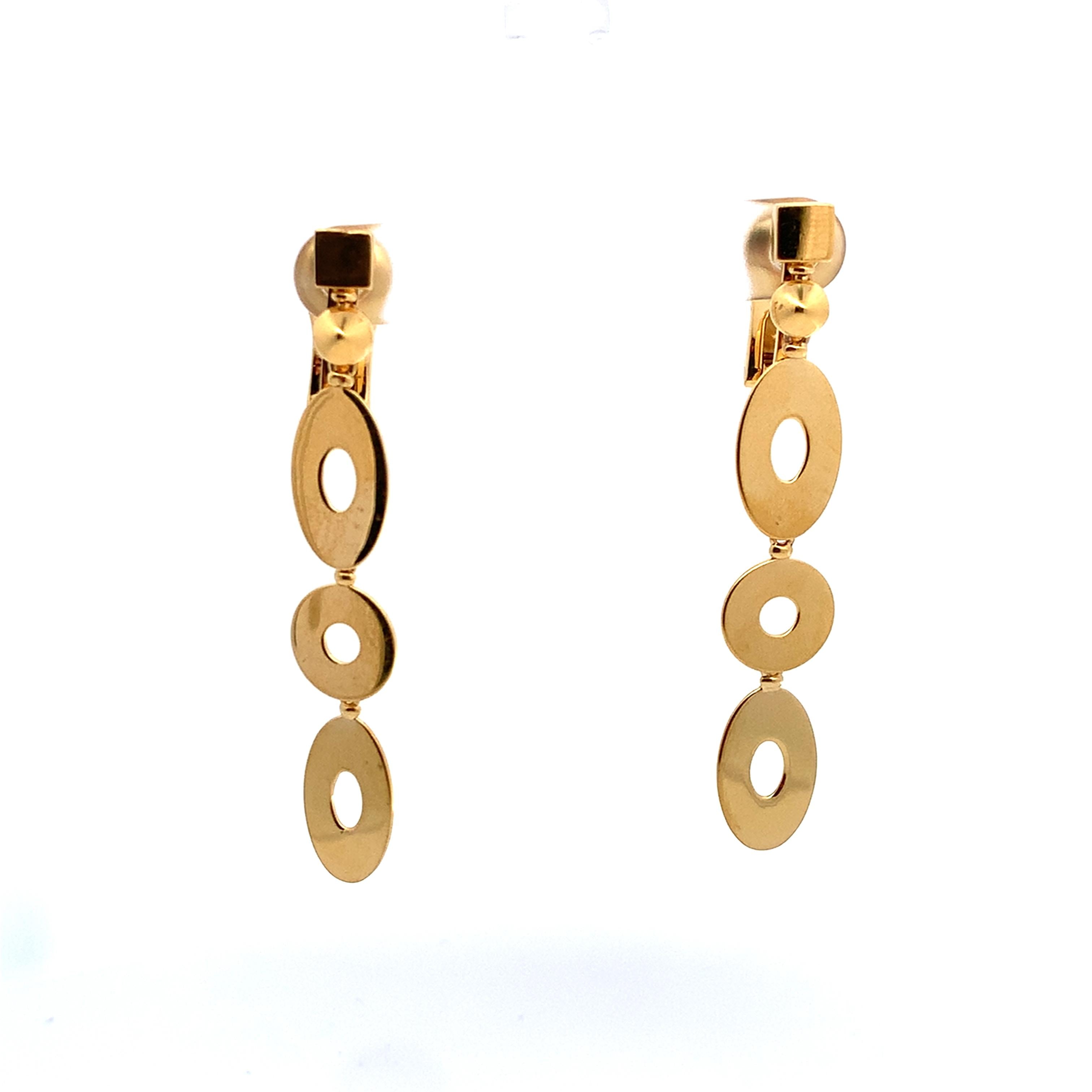 Bvlgari Lucea Collection 18K Yellow Gold Oval & Round Disc Dangle Drop Earrings