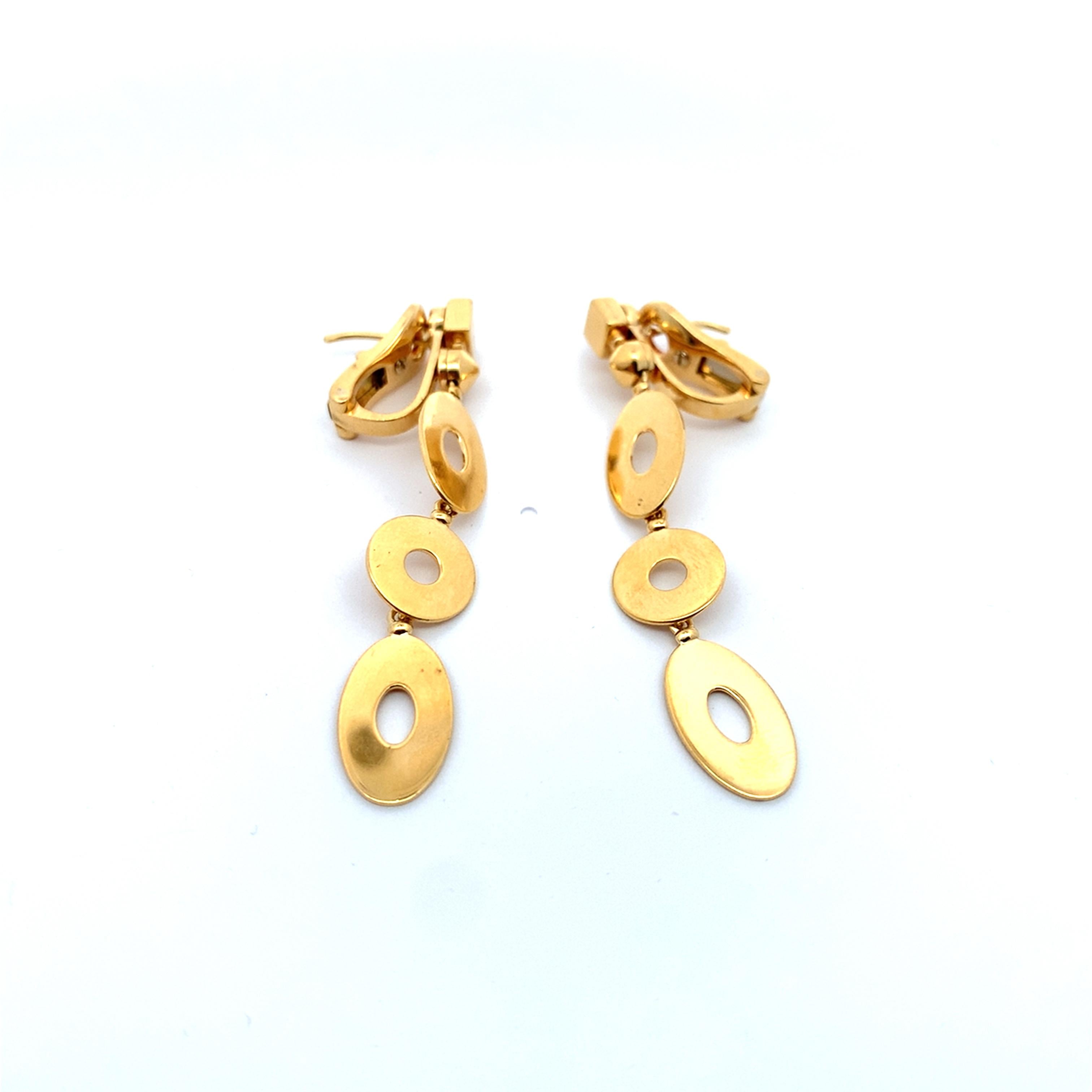Bvlgari Lucea Collection 18K Yellow Gold Oval & Round Disc Dangle Drop Earrings