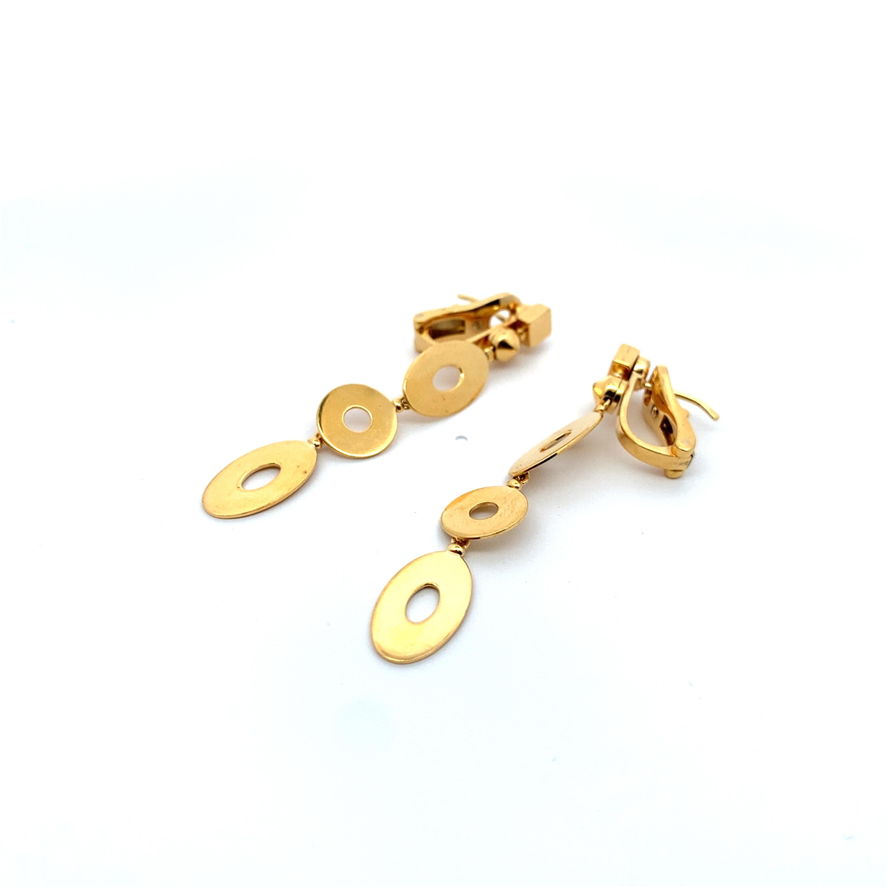 Bvlgari Lucea Collection 18K Yellow Gold Oval & Round Disc Dangle Drop Earrings