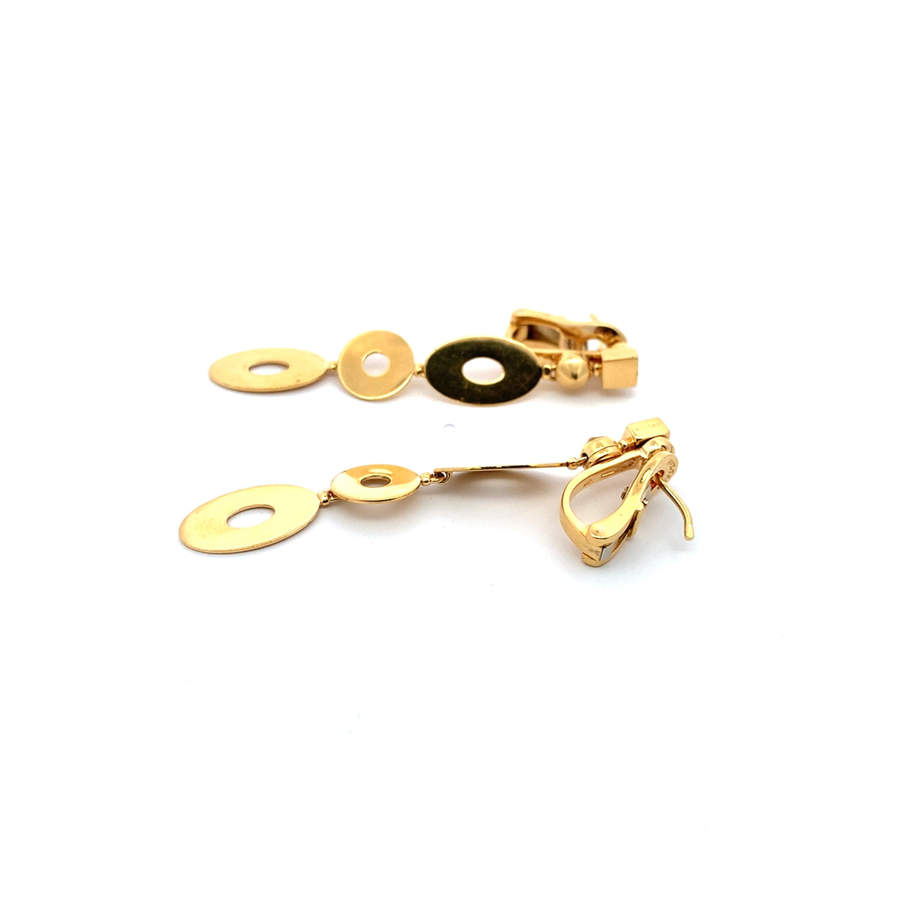 Bvlgari Lucea Collection 18K Yellow Gold Oval & Round Disc Dangle Drop Earrings