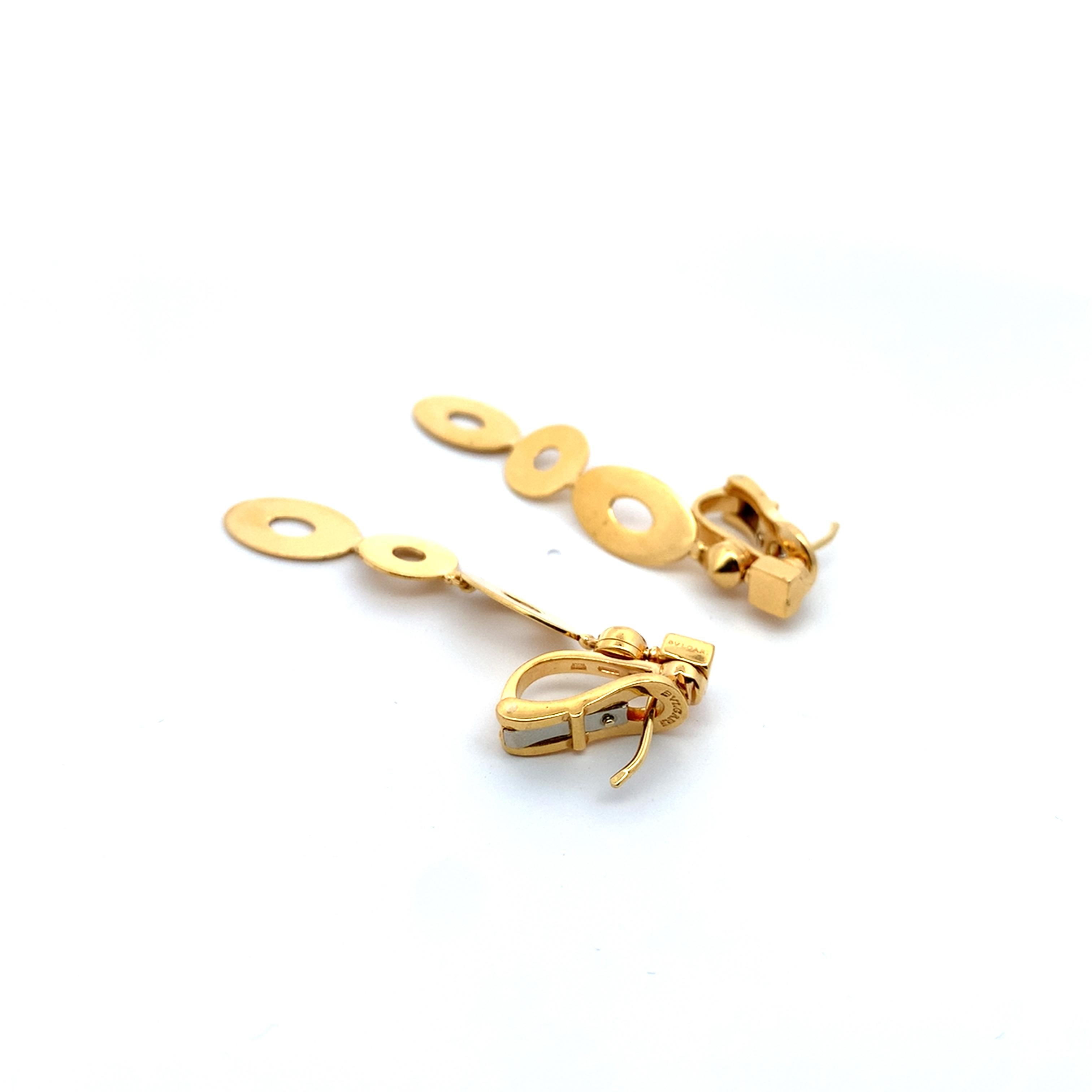 Bvlgari Lucea Collection 18K Yellow Gold Oval & Round Disc Dangle Drop Earrings