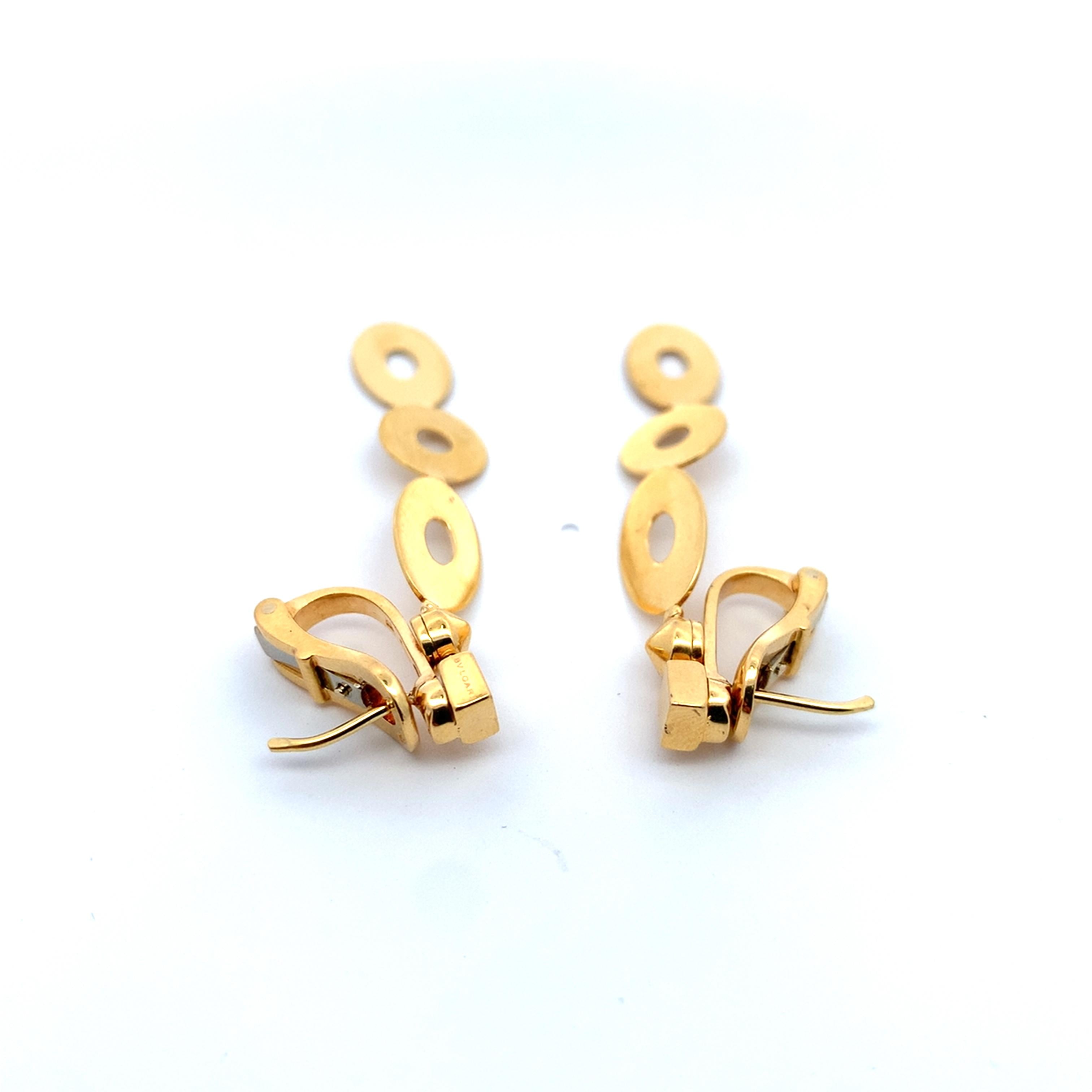 Bvlgari Lucea Collection 18K Yellow Gold Oval & Round Disc Dangle Drop Earrings