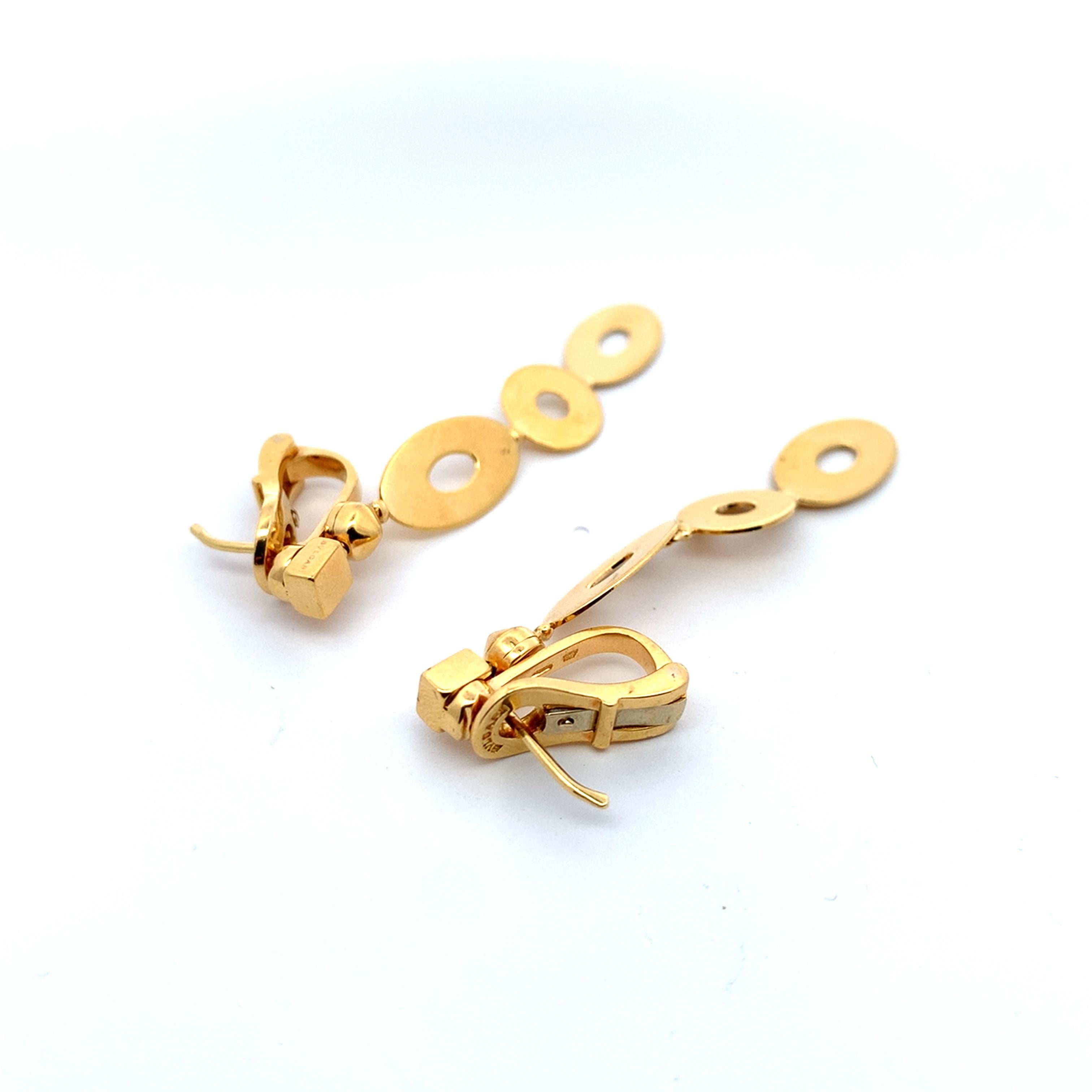 Bvlgari Lucea Collection 18K Yellow Gold Oval & Round Disc Dangle Drop Earrings